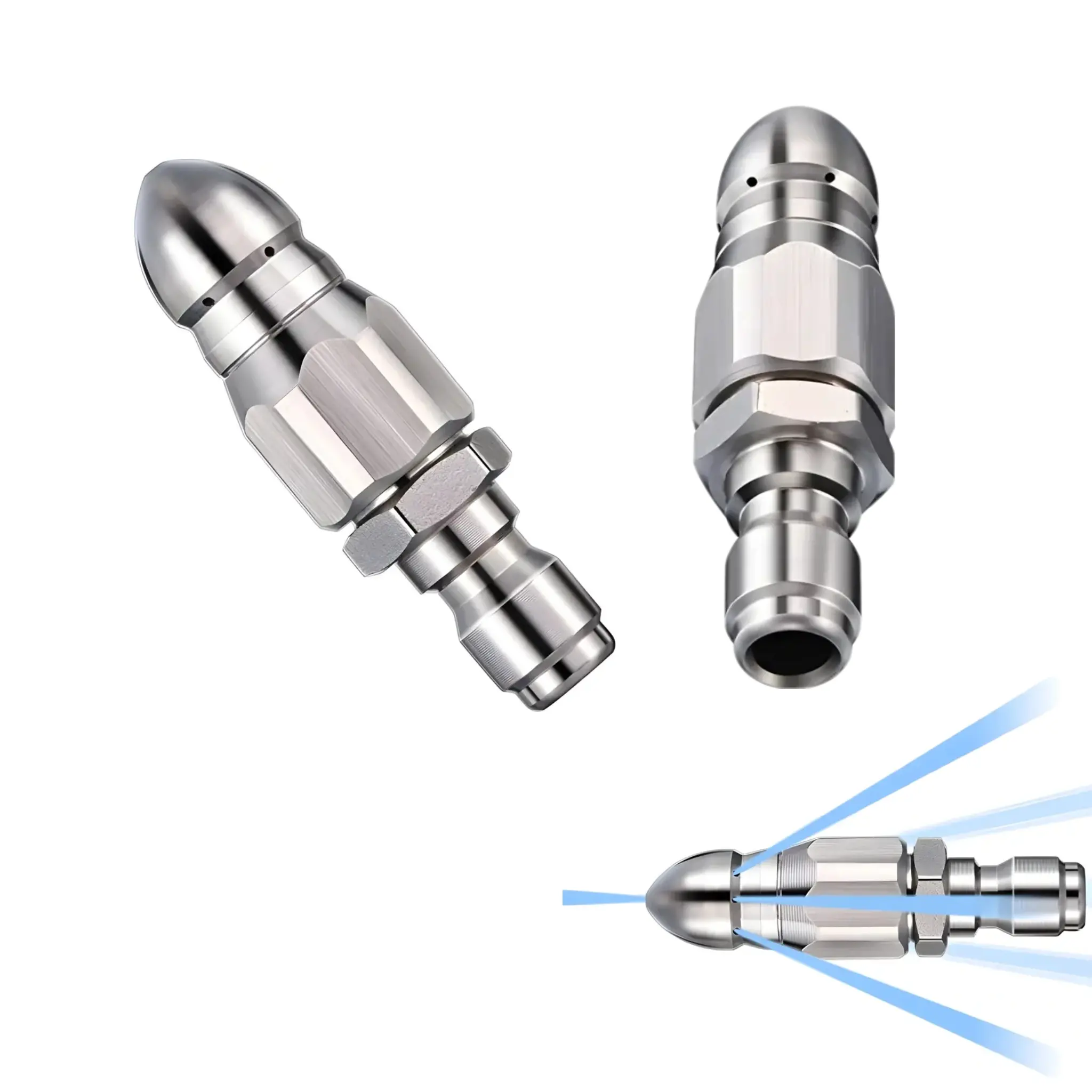 Sewer Cleaning Tool High-pressure Nozzle& 5000 PSI Sewer Jetter Nozzle& Stainless Steel Pressure Washer Drain Jetter Hose Nozzle Tools with 1/4" Quick Connector& Cleaning Accessories& Car Accessories-YY0