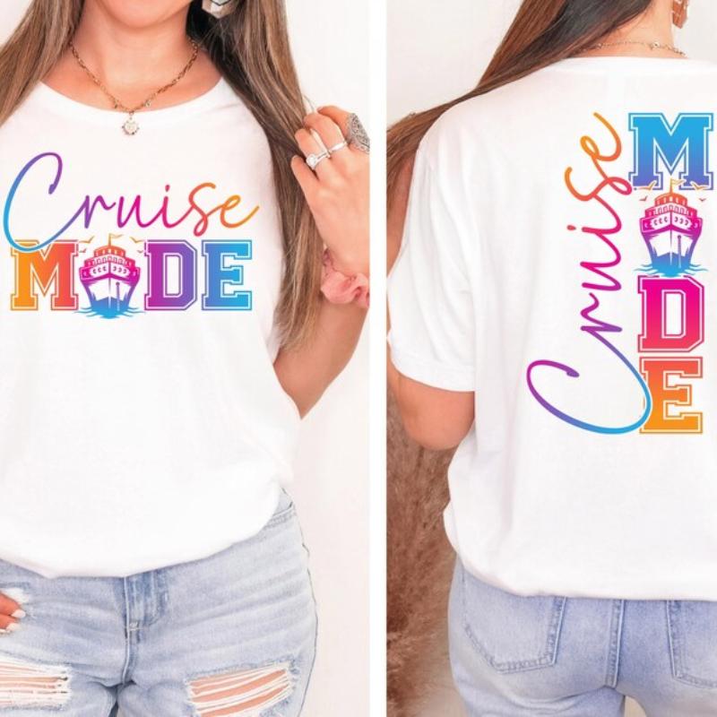 Round Neck Cruise Mode T-Shirt - Funny 2025 Cruise Squad Tee for Family Matching Vacation Outfits (Sports & Outdoor Tops)