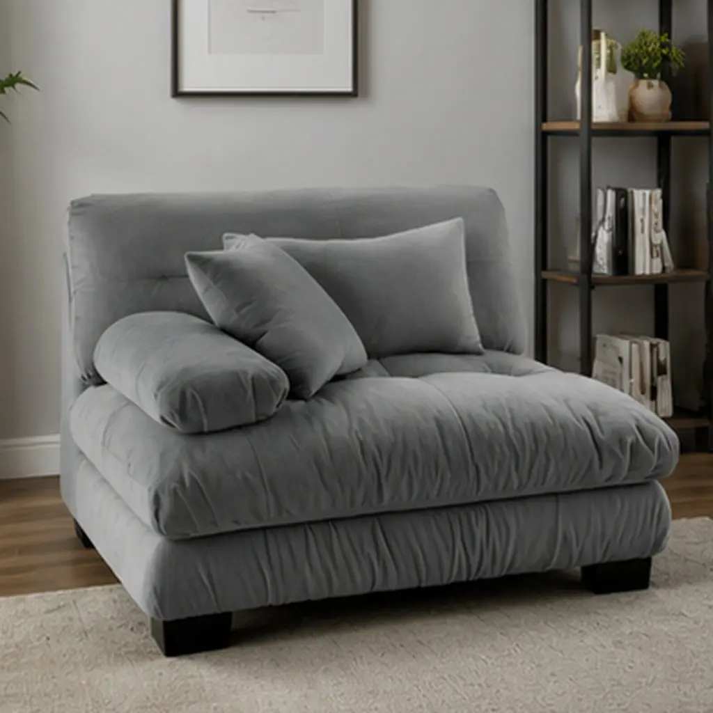 ARCH 27in Armless Comfy Couch - Gray Upholstered Single Seater with 2 Pillows & Cushion, Space-Saving Modern Compact Loveseat, Easy Spot Clean Home Office Indoor Furniture, Assembly Required Reading Nook