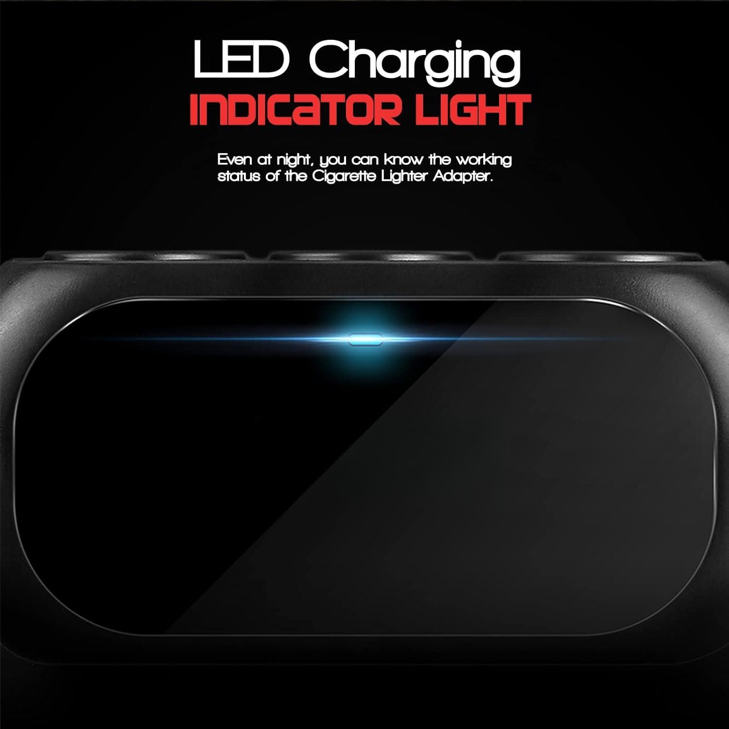 3-Socket Car Cigarette Lighter Splitter Adapter, 2 USB Splitter Extender [120W] [12V/24V] [3.1A Dual USB Car Charger] [Black] for Device with Emergency Warning Light