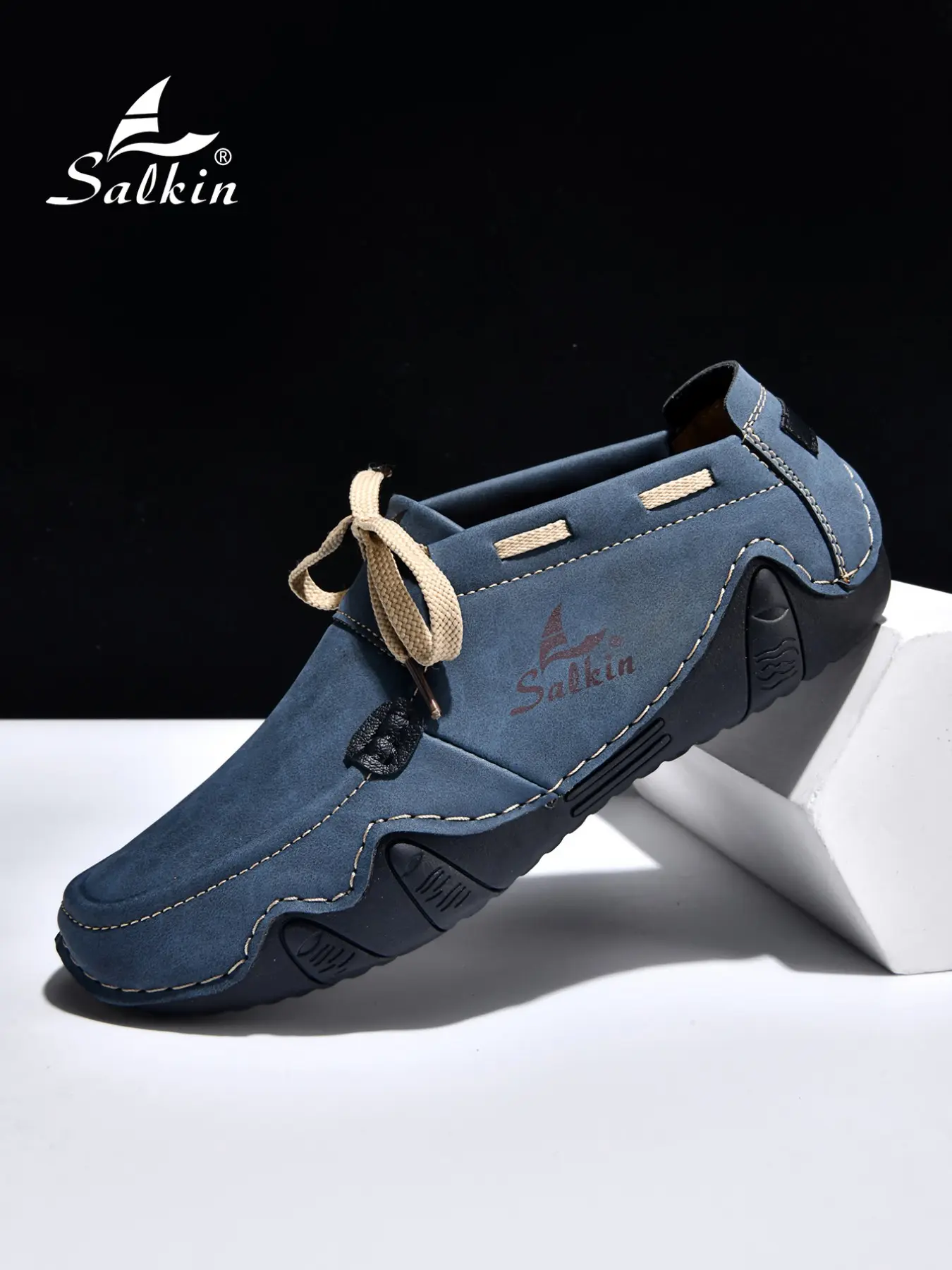 Salkin Men's Fashion Affordable Loafers Round Toe Lace-Up PU Casual Shoes Walking Shoes, All-Season Low Top Sneakers, Ideal for Daily Wear and Outdoor Activities, Large Size Men's Shoes, Footwear