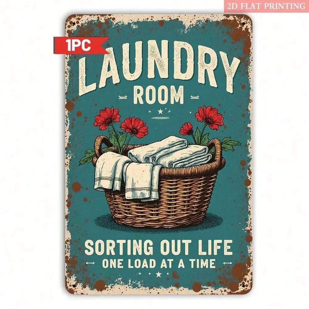 Retro Aluminum Alloy Laundry Room Plaque Sign - Rustproof, Waterproof, 1-Piece Hanging Home Decor, Vintage Washing Machine & Clothespin Art for Farmhouse Gift, Indoor/Outdoor Use, One-Piece