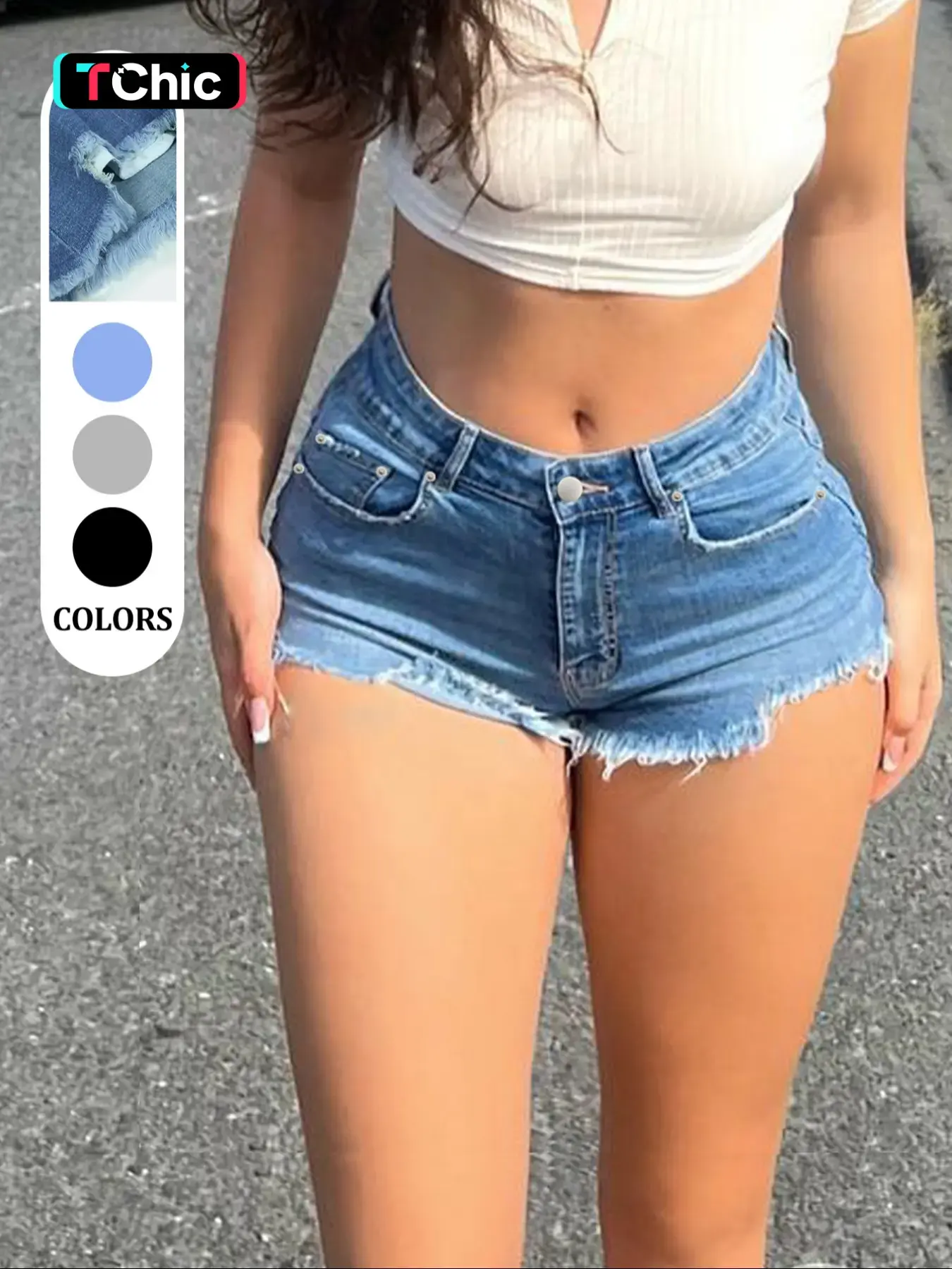 Women's Low-Waist Frayed Edge Denim Shorts, Slim-Fitting Ultra-Short Jean Pants, Multiple Colors Available, Casual Holiday Style Summer