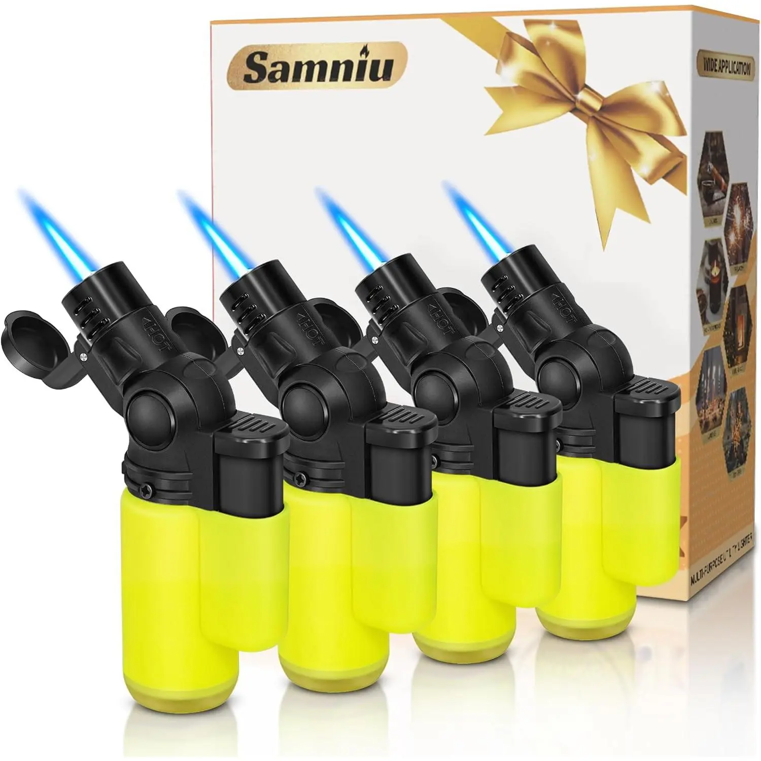 4 Pack of Mini Lighter, Windproof 45° Rotatable Jet, Multi-Purpose Butane Lighters for Candle, Fireplace, Christmas Favors (Gas not Included)