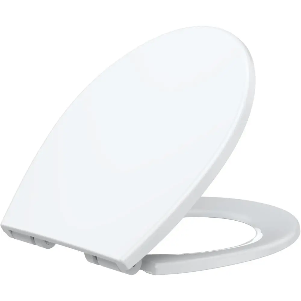 Slow Close Round Toilet Seat with Quick Release Hinges, Never Loosens Heavy Duty White Toilet Seat with Non-Slip Bumpers, Easy Install & Clean Bathroom Upgrade
