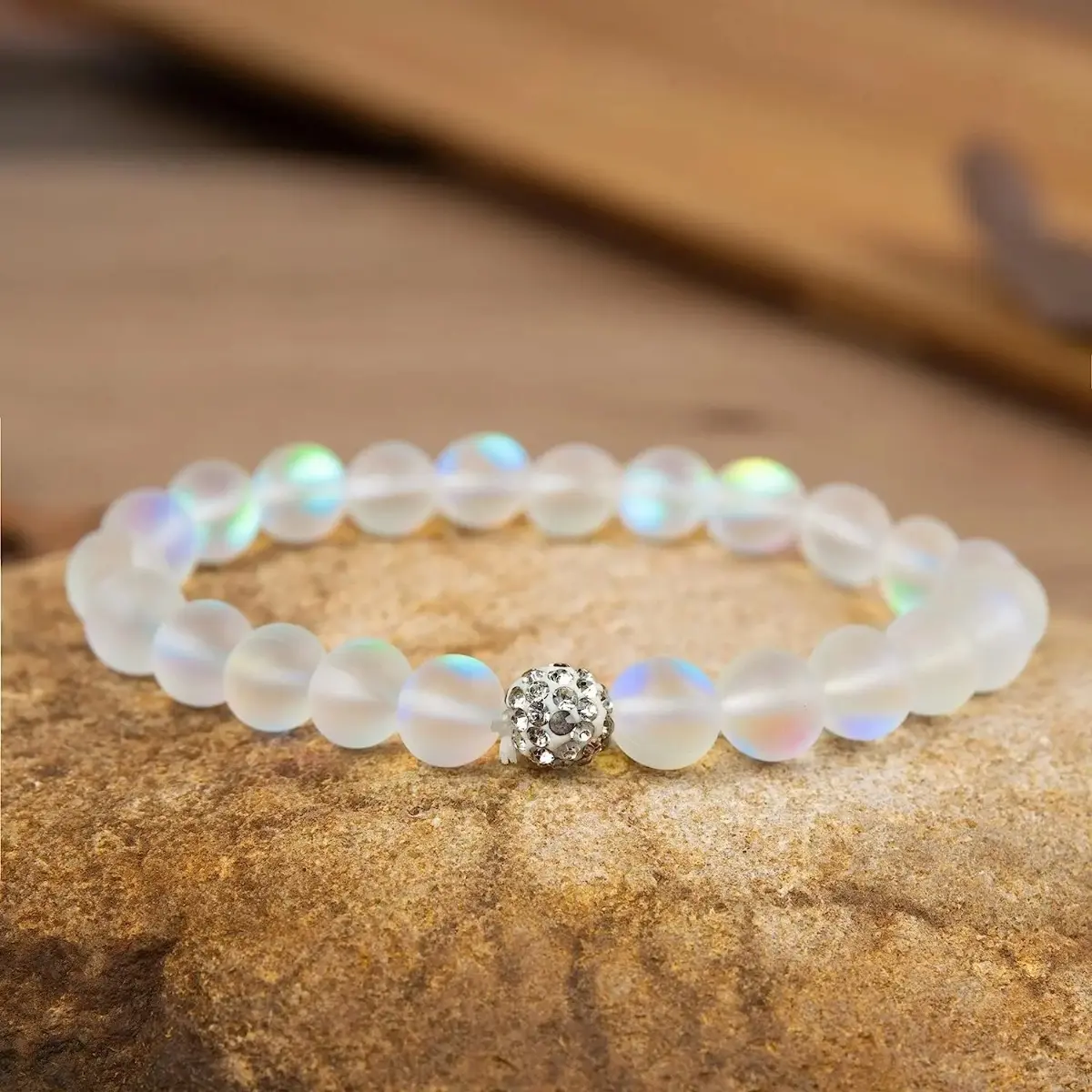 Angel Aura Quartz Beaded Bracelet - 8mm Rainbow Crystal Stretch Bracelet, Handmade Unisex Energy Healing Gemstone Jewelry for Daily Wear & Spiritual Gifting
