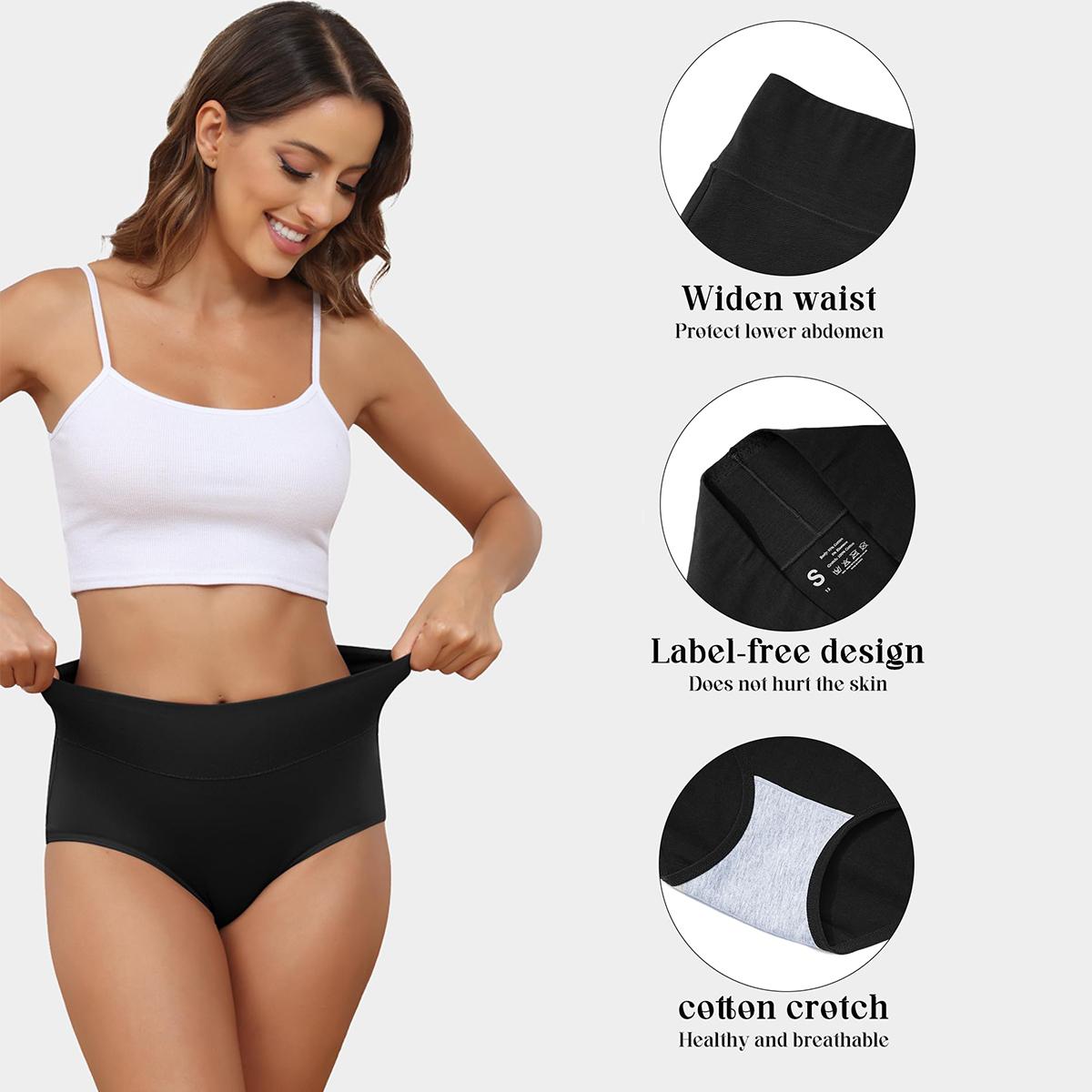 LEVAO Women's High Waist Cotton Underwear Soft Comfy Brief Stretch Ladies Full Coverage Black Panties 5 Pack S-XXL