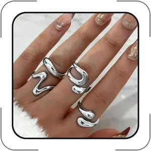 Chunky Silver Rings for Women Open Stacking Knuckle Ring Silver Adjustable Round Dome Rings Set Minimalist Irregular Statement Ring 2026 Fashion Jewelry