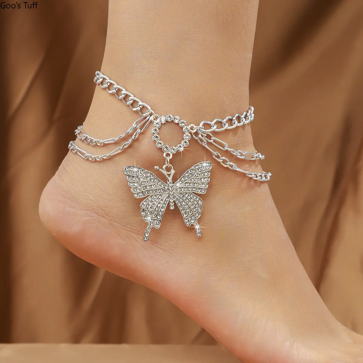 Anklet Ankle Bracelet Women Butterfly Anklet Multi Layer Punk Style Large Butterfly Ankle Bracelet Fashion Accessory For Wedding Daily Beach Party Matching