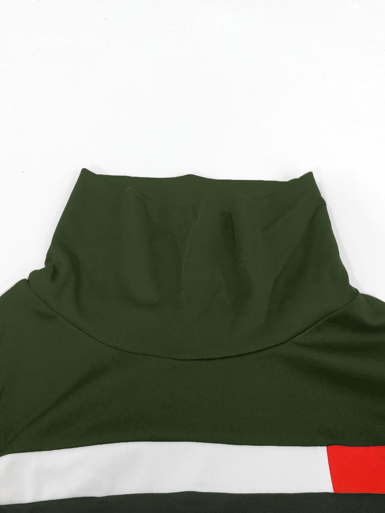 Women's Patchwork Jersey Sweatshirt & Pants Set, Casual Fitted Long Sleeve High Neck Pullover & Trousers, Women's Fall & Winter Clothes for Daily Wear, Womenswear