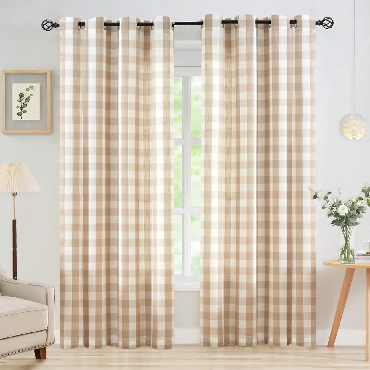 2 Panels Plaid Semi-Blackout Curtains, Rustic Farmhouse Style Home Decor, Living Room, Bedroom, Balcony, Bay Window, Study Grommet Curtain, Home Decorative Curtain, Easy Install Curtain