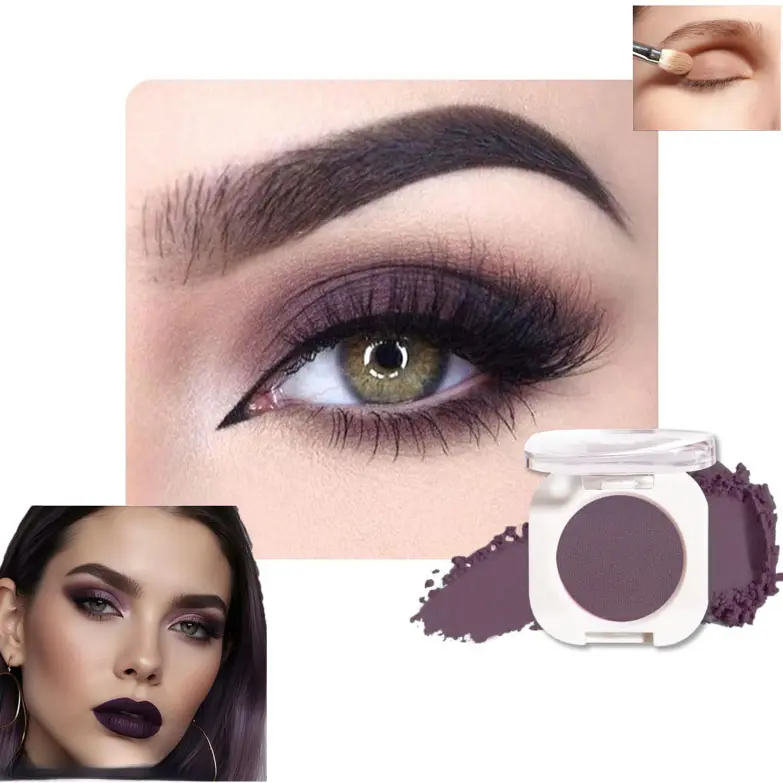 Eggplant Purple Matte Single Eyeshadow, Deep Dark Mauve Plum Purple Neutral Powder Eye Shadow for Mature Skin, Highly Pigmented Waterproof Long Lasting Eyeshadow, Vegan & Cruelty-Free