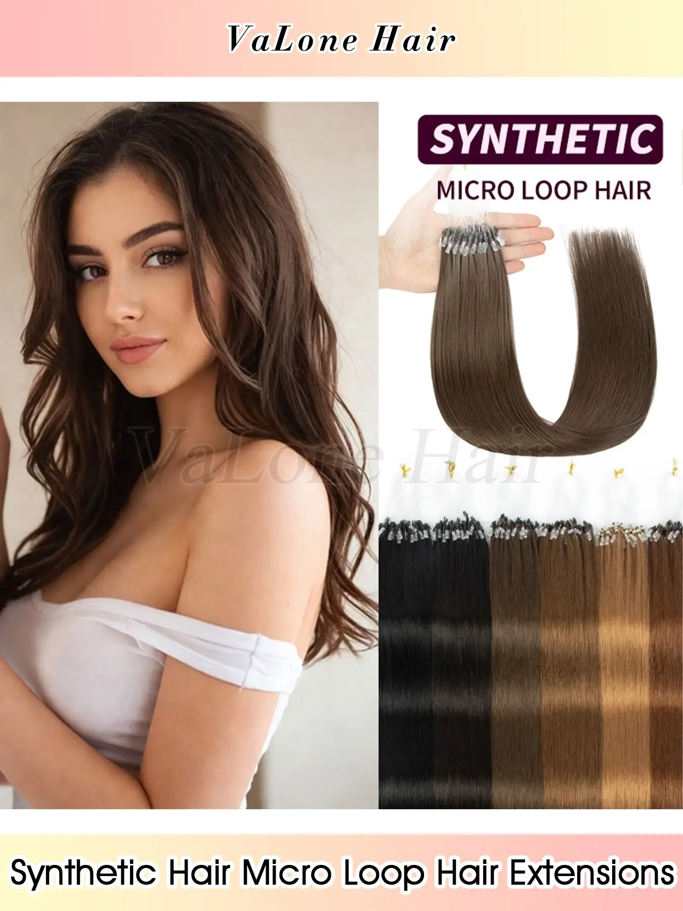 50 Strands Synthetic Microlink Hair Extensions, Micro Loop Invisible Hair, High Temp Fiber, Straight Fake Hair for Women, Synthetic Hairpieces, 50g Pack