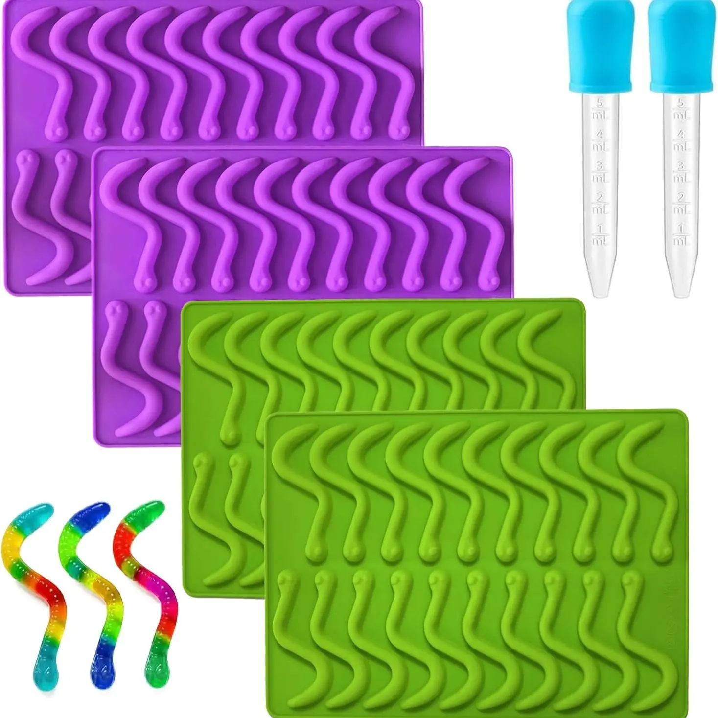 4pcs Silicone Snake Molds, Fun Cooking Mold Set, DIY Creative Craft Supplies, Chocolate Candy Molds, 20 Connected Small Snakes