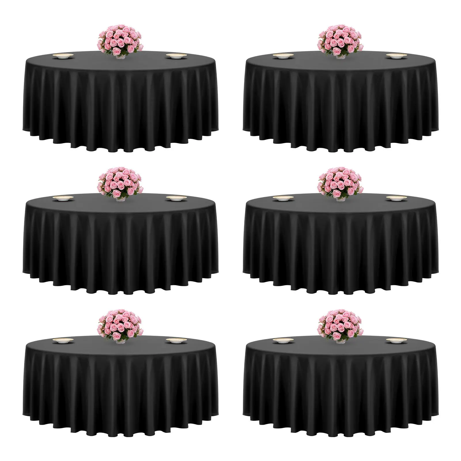 VEVOR 6 Pcs Large Solid Black Round Tablecloths, 120 in Diameter, Stainproof-Wrinkle-Resistant Polyester Table Covers, Machine Washable for Wedding, Banquet Decoration & Home Supplies Use