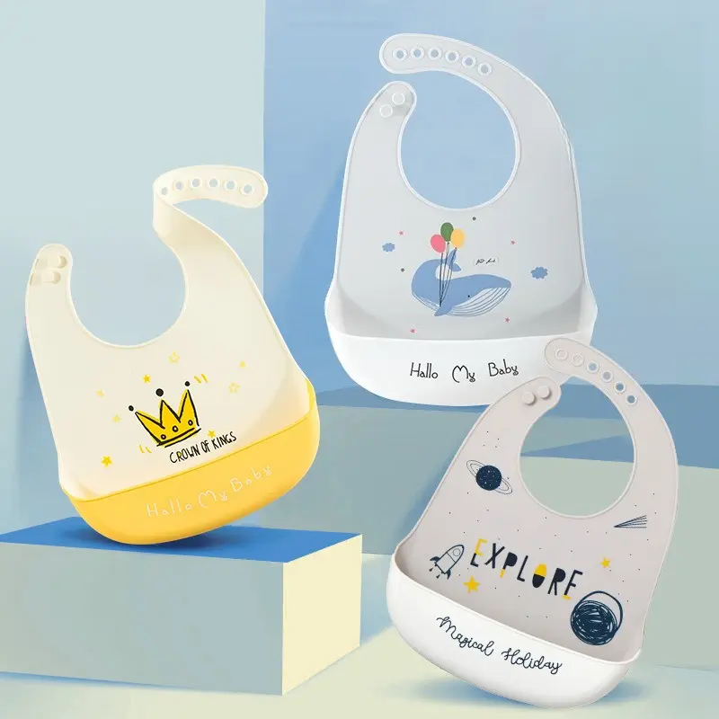 Waterproof Silicone Baby Bib, Stain Resistant Infant Feeding Dribble Apron, Easy Clean Toddler Eating Accessory, Polyester