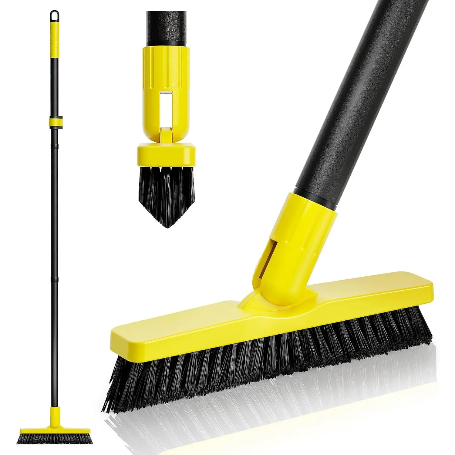 Grout Brush with Long Adjustable Handle - Telescopic, Rotation Tile Grout Cleaning Tool, V-Shape Shower  Cleaner Stiff Bristle for Cleaning Bathrooms Tile Floors, Baseboards and Corners - 59in