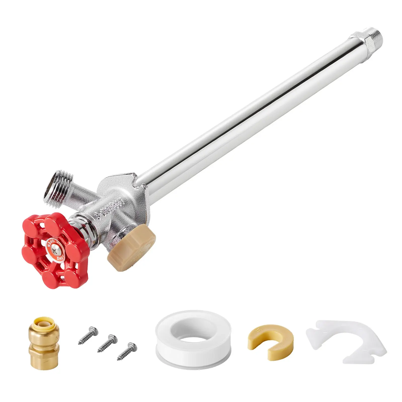 VEVOR Cast Iron & Brass Anti-Siphon Frost-Proof Sillcock, 12-Inch All-Year Freeze-Proof Outdoor Faucet Bib with Backflow Preventer, 1/2" Push-to-Fit Connector X 3/4" Hose Bibb, No-Lead Spigot for PEX Copper CPVC Pipes w/Instruction Manual