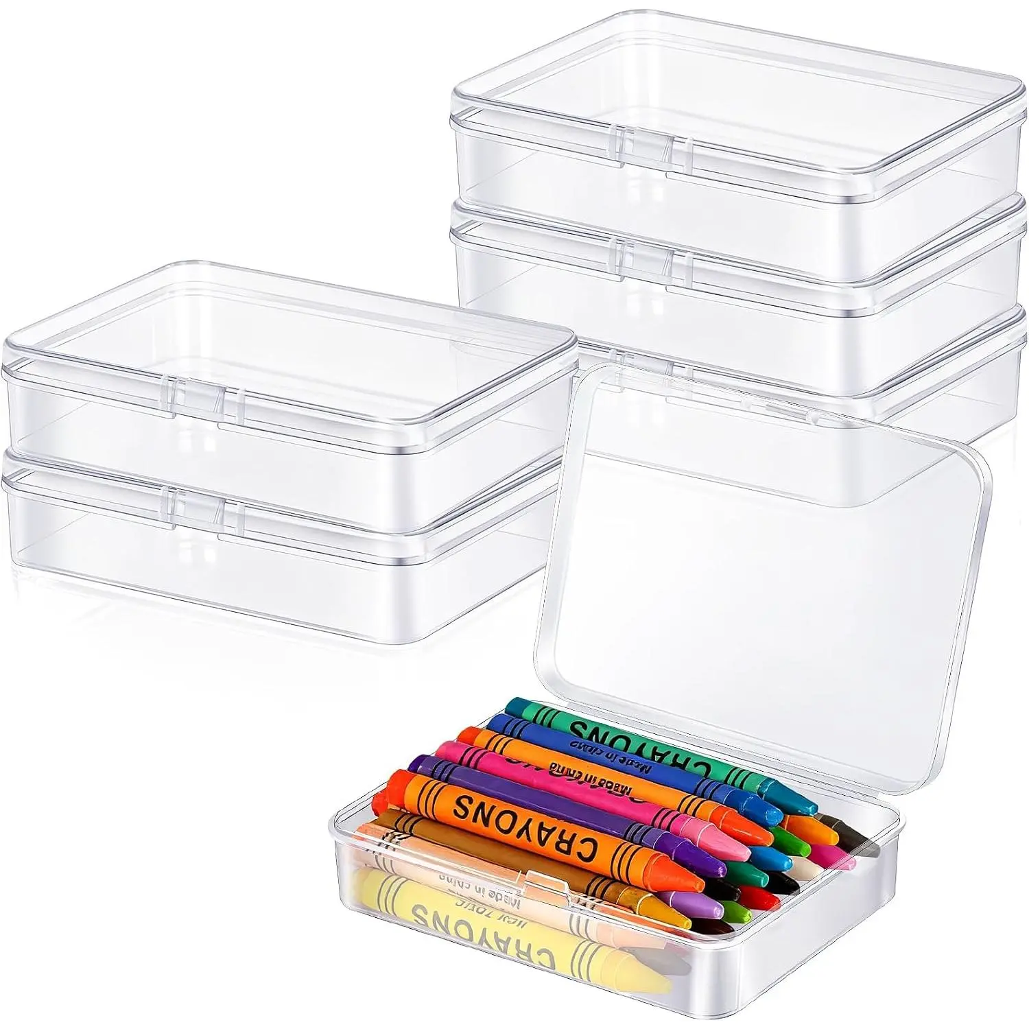 6 count Plastic Crayon Box Holds 24 Crayon With Hinged Lid, Clear Crayon Organizer Crayon Holder Case Crayon Storage Containers for Art Crafts School Classroom Supplies (6)