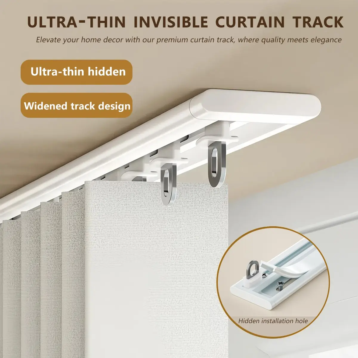 Invisible Ultra-Thin Curtain Track, Adjustable Bath Curtain Rail, Ceiling Mounted Single Rail, Silent Slide, Suitable for Home and Bathroom