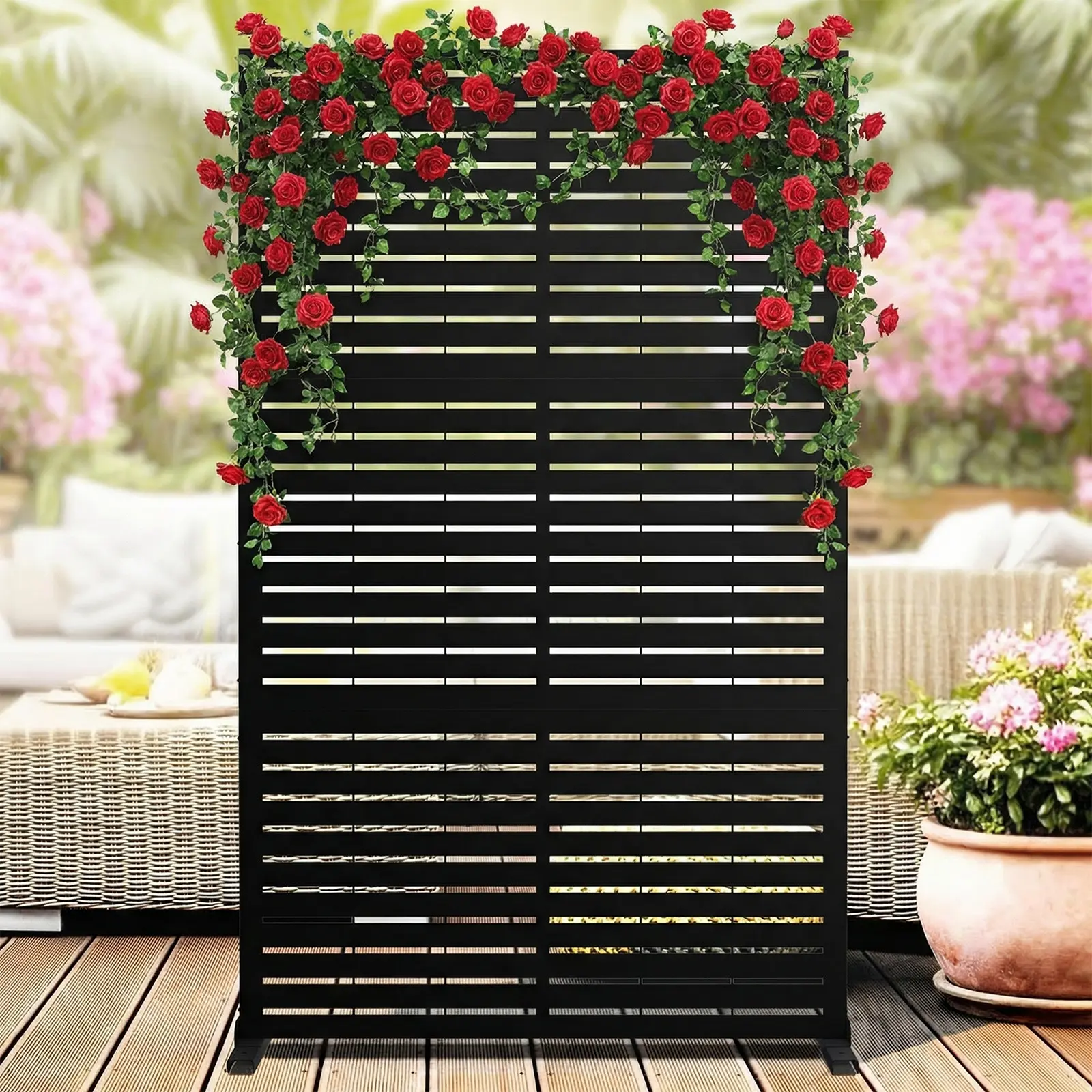 Privacy Screen Outdoor Privacy Panel with Stand, 78" h×48" w Decorative Freestanding Privacy Fence, Decorative Patio Divider Screen, Room Garden Divider for Outside Balcony Garden