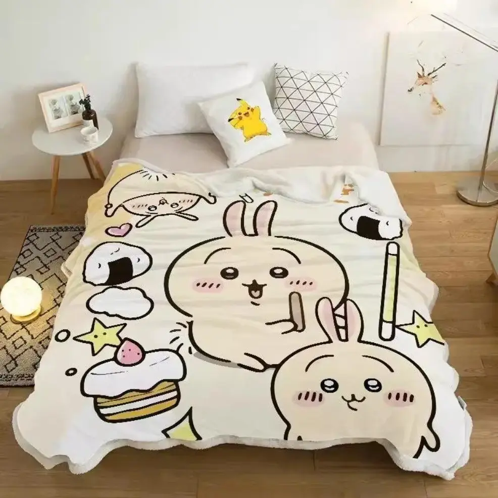 Chiikawa  Cute Original Tiny Creature Cartoon Flannel Throw Blanket, Lightweight Ultra Soft Plush Blanket, Available In Baby Blanket & Adult Blanket Sizes, Multi-Size Decor Cover for Sofa Bed Living Room, All-Age Birthday Holiday & Happy Halloween Party