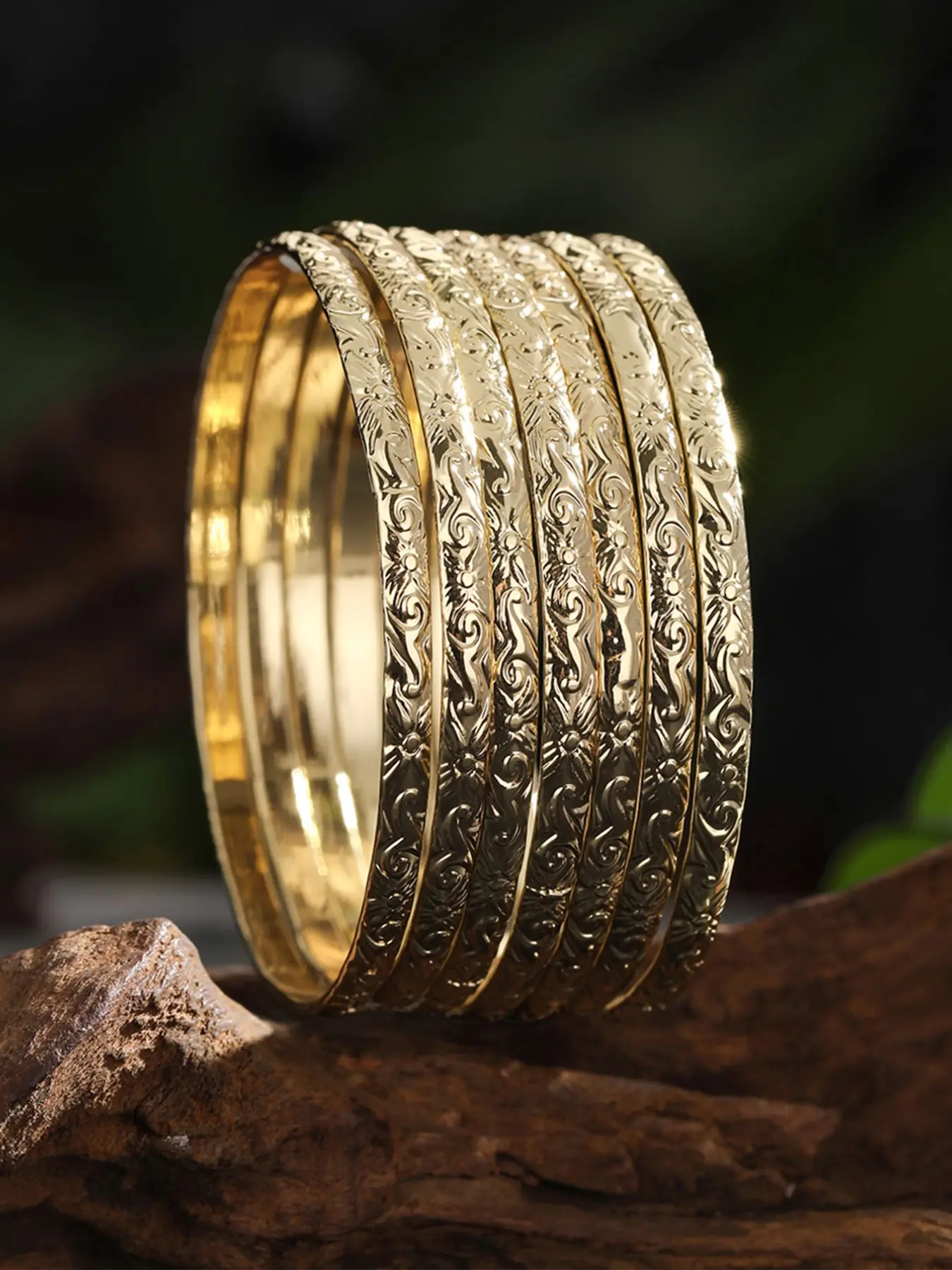 7pcs In a set, Hawaiian Style 3MM Wide Vine Patterns Copper Bangle Bracelet - Valentine'S Day Gift Suitable for All Seasons Stackable Boho Bracelets