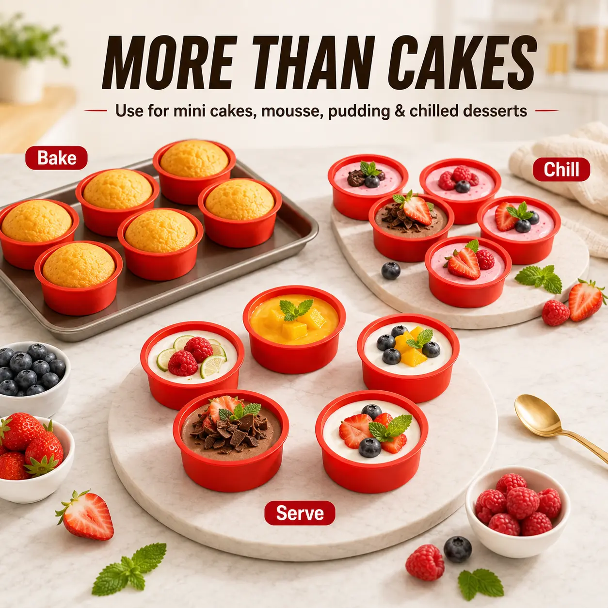 10PCS Food-Grade Silicone Bakeware Set, Round Silicone Molds, Anti-Adhesive Baking Pan Set for Mousse, Chilled Desserts, Mini Muffin Cupcake DIY Baking