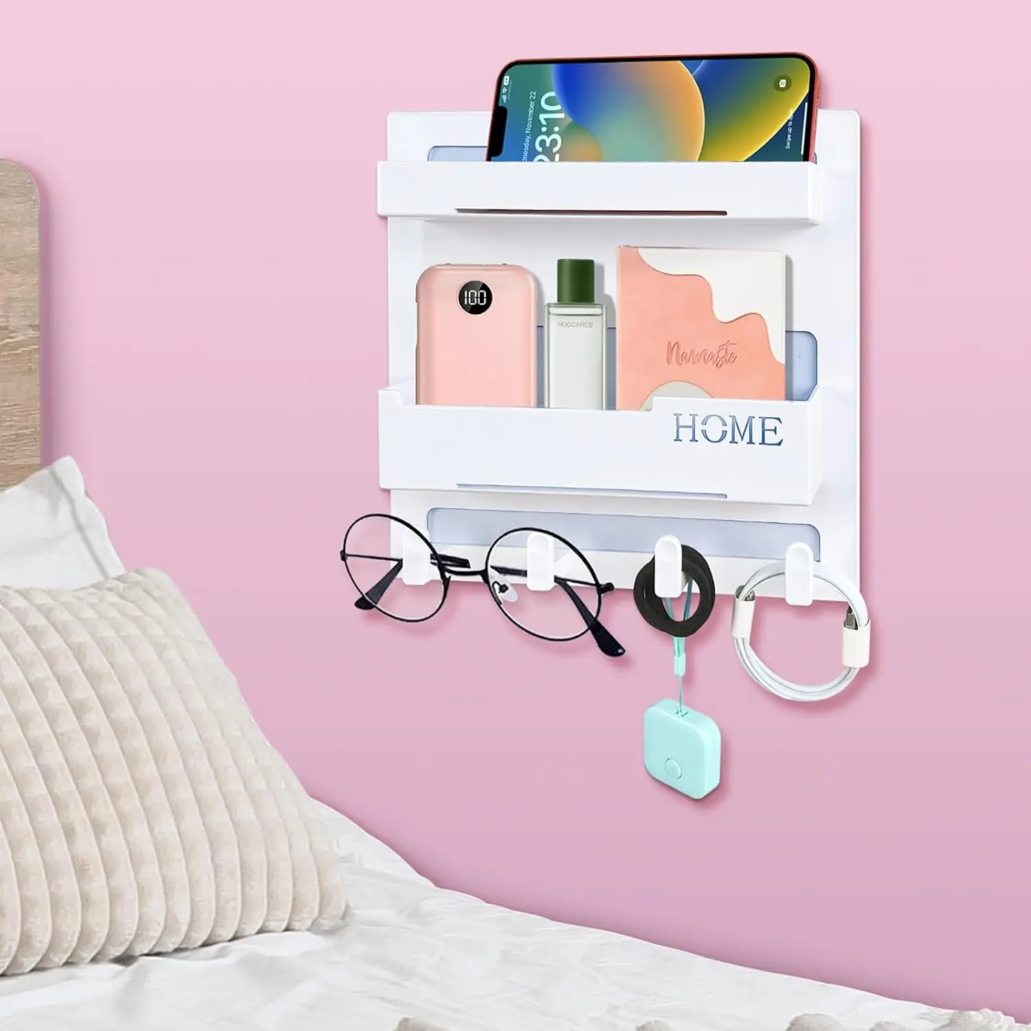 Bedside Shelf Accessories Organizer, Wall Mount Self Stick , Cute Room Decor Aesthetic, Girls Room Decor, Cool Stuff for Bedroom Storage and Organization