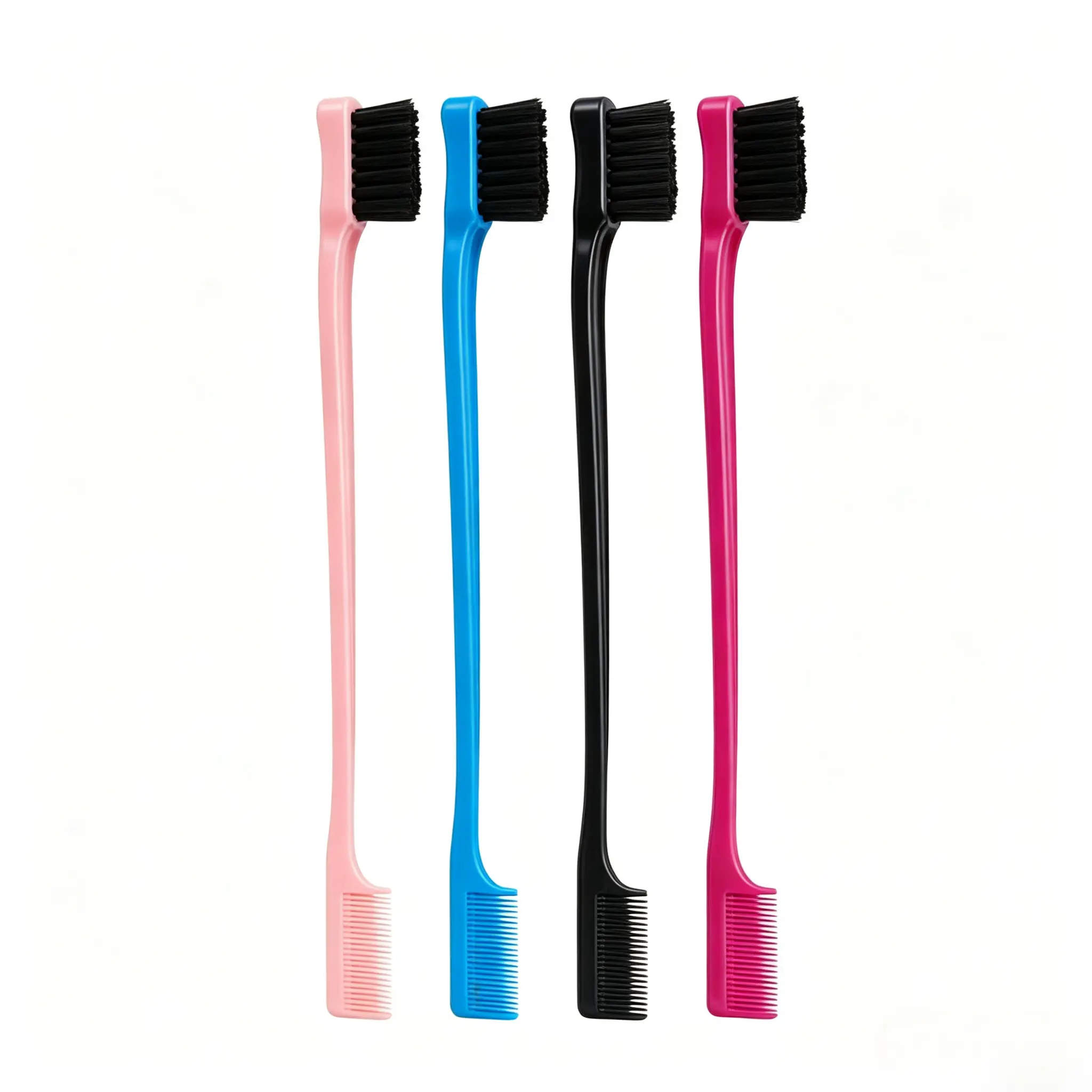 Dual Sided Edge Control Hair Brush, Multifunctional 2-in-1 Eyebrow Brush & Teasing Comb, Colorful Plastic Makeup Grooming Tool, Hair Finishing Edge Brush for Women Hair Styling & Eyebrow Shaping