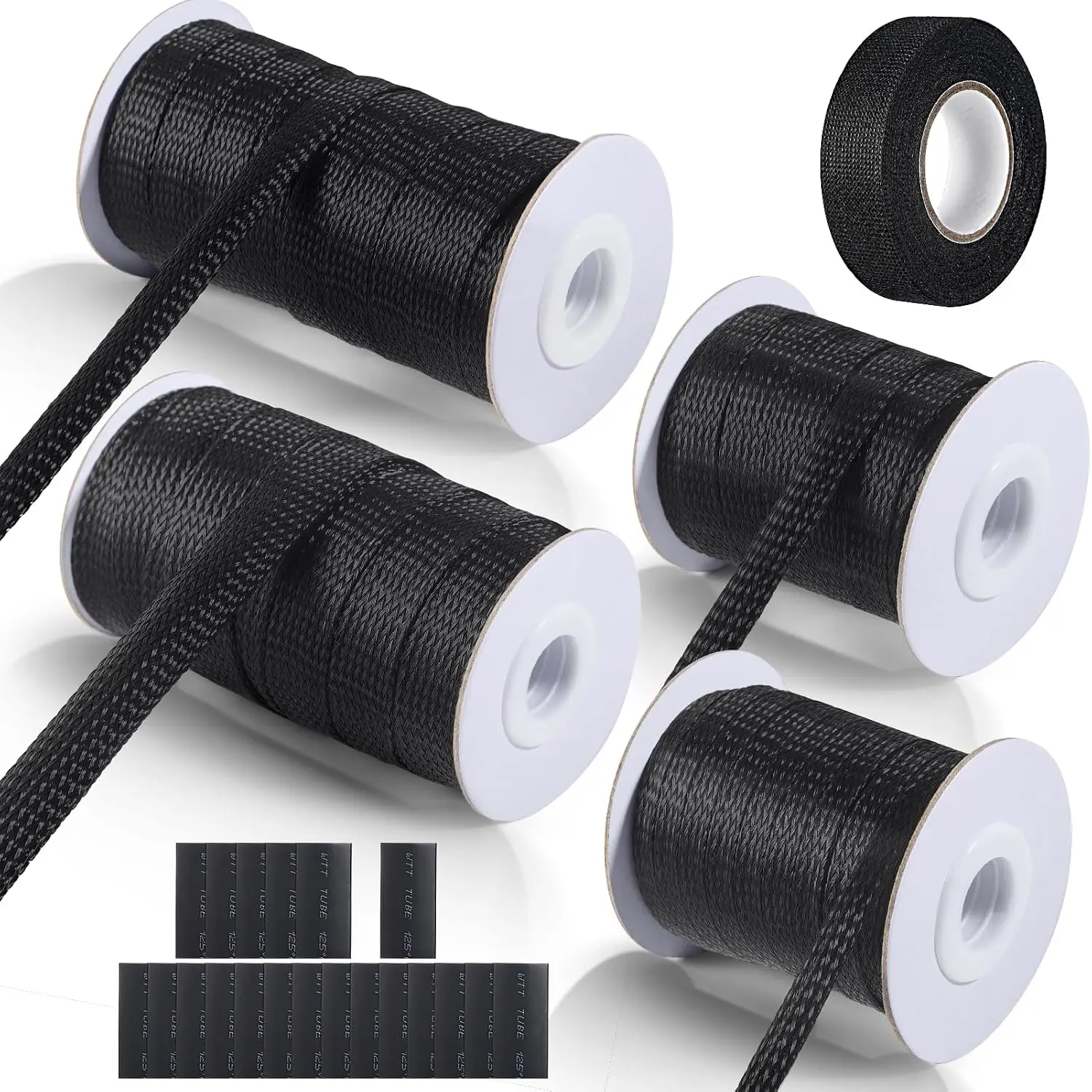 132 ft Expandable Braided  Sleeve Wire Loom  Wiring Sleeving, Mesh Automotive Split Sheathing Wrap Management Heat Shrink for Audio and Other  Device (1/2 in, 1/4 in, 3/8 in,3/4 in,Black)