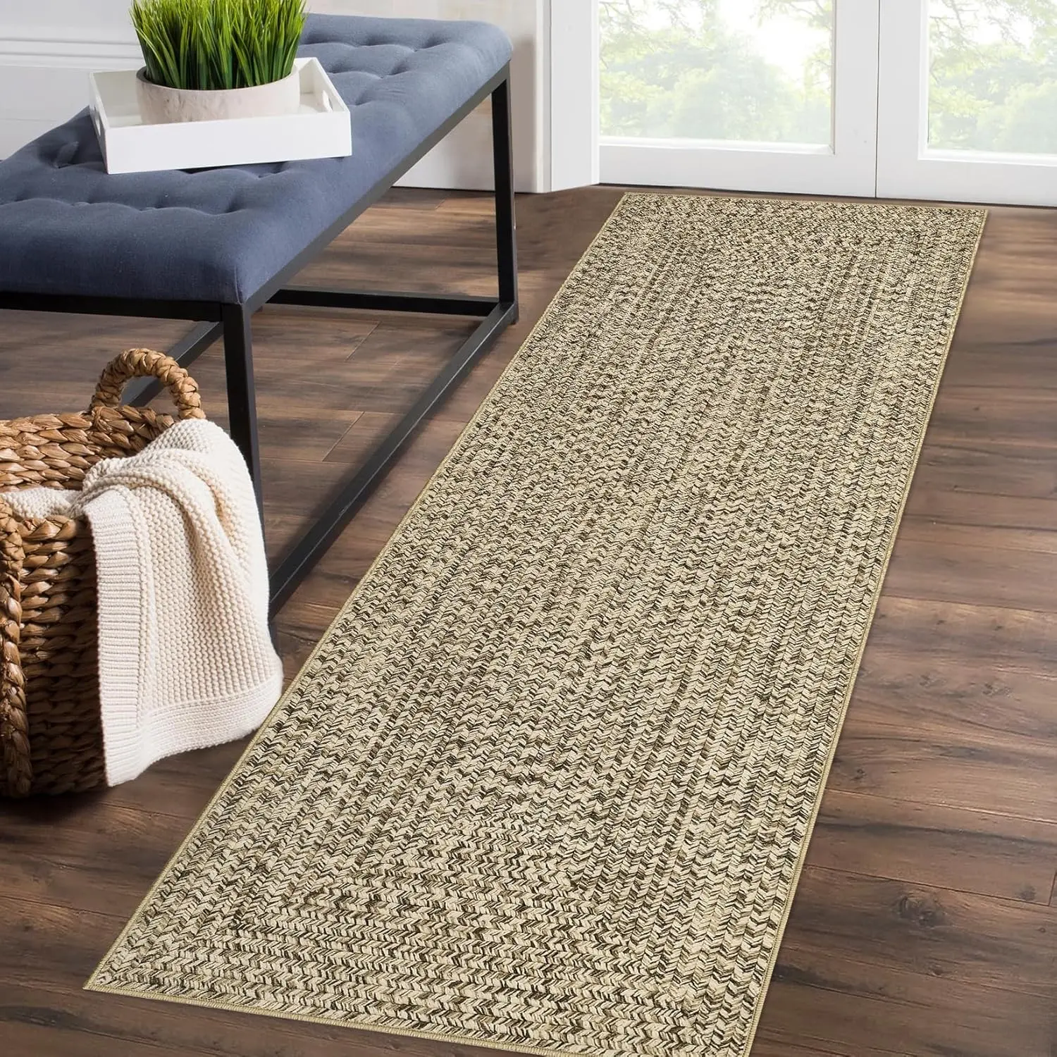 Gaomon Braided Printed Area Rug - Washable, Stain-Resistant, Non-Slip Textured Carpet with Farmhouse Look, Multi-Size Option for Entryways, Hallway Runner Use, Printed Texture, Braided Fabric