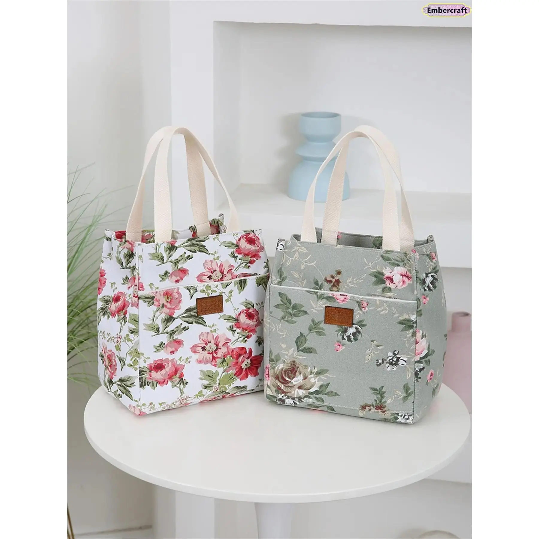 Women's Retro Floral Fashion Patterned Thick Lightweight Versatile Tote Bag - Large Capacity Fabric Handbag with Front Zipper Pocket, Casual Stylish Everyday Bag for Daily Travel, 1 Size, Fashion Patterned Bag, Tote Bags