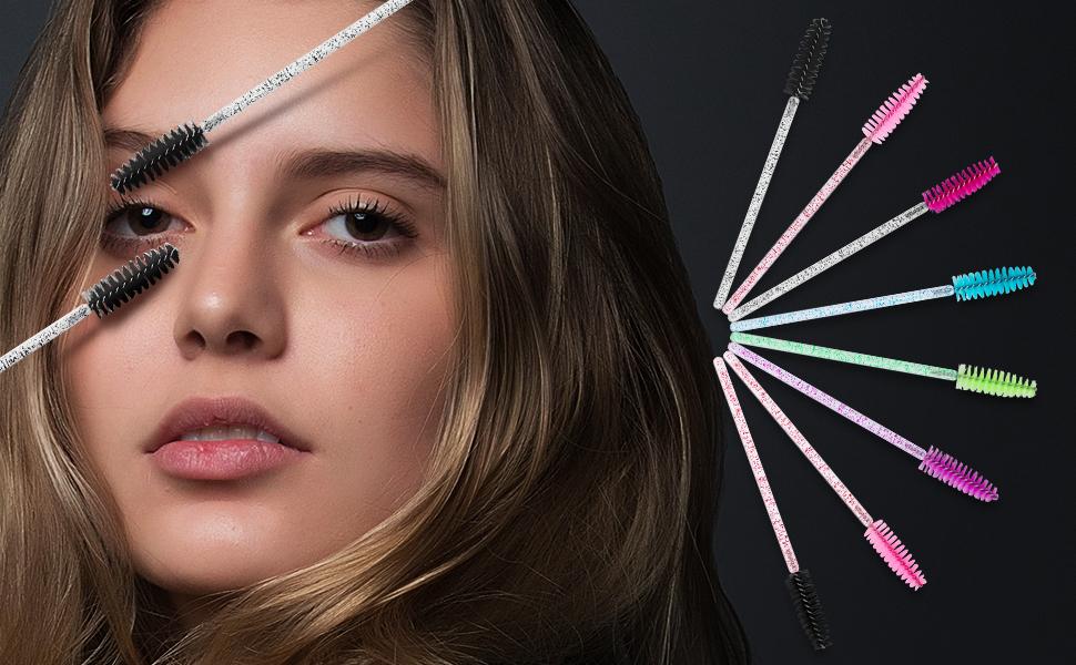 100PCS Disposable Eyelash Brush, Mascara Wands Makeup Brushes Applicators Kits for Eyelash Extensions and Eyebrow with Container (Purple)