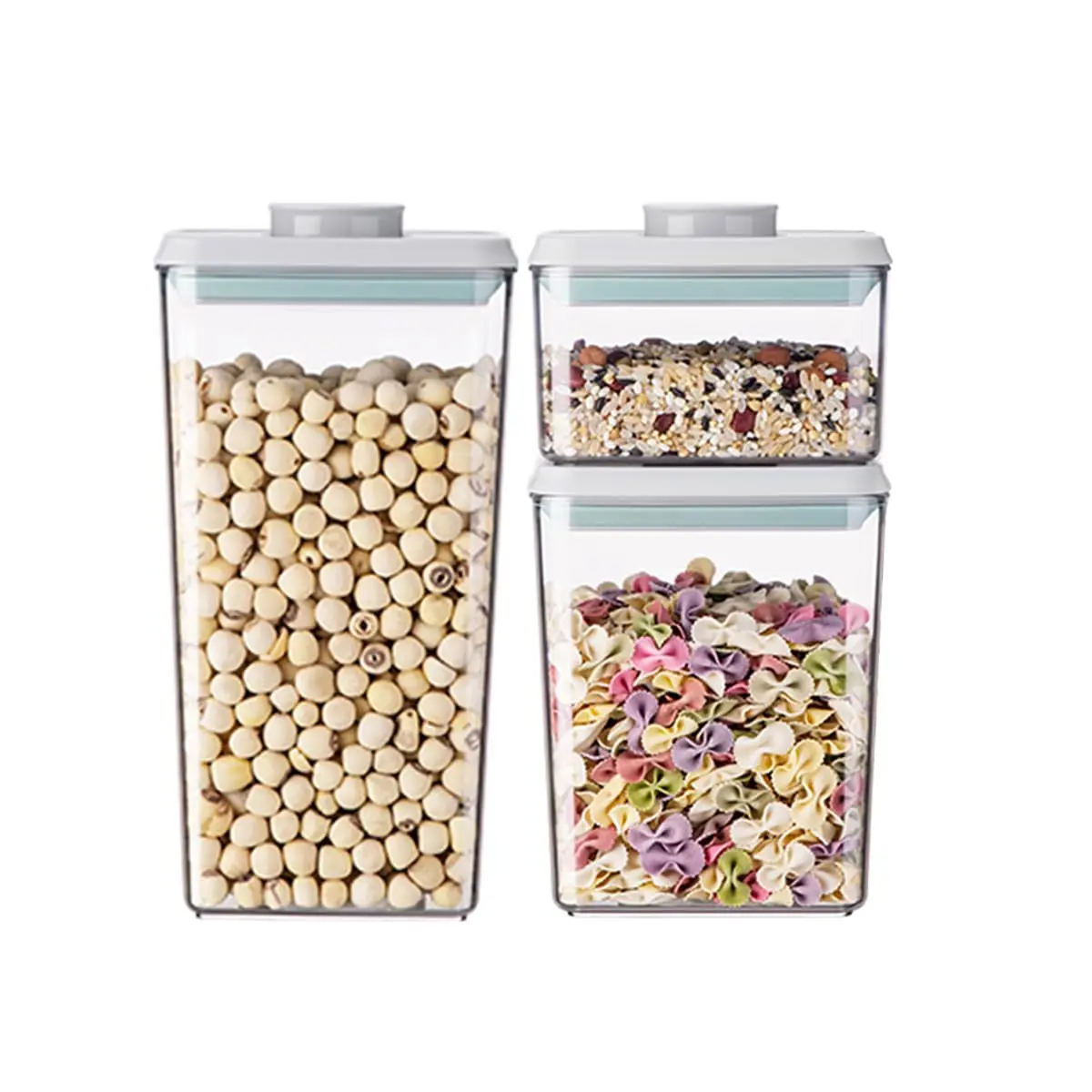 ANKOU Airtight Seal Food Storage Containers - 3-Piece BPA-Free Stackable Pantry Jars, Space-Saving Kitchen Organizer for Cereal, Flour (0.5/1.2/1.8QT)