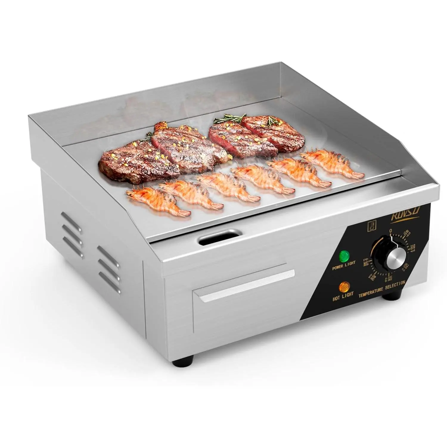 14-30 In Stainless Steel Electric Countertop Flat Top Griddle - 1500W 110V/60Hz Teppanyaki Grill with Adjustable Thermostat (122°F-572°F) for Home Kitchen, 15.8 x 15 x 7.3 inches, 22.4lb Commercial Stove Appliance