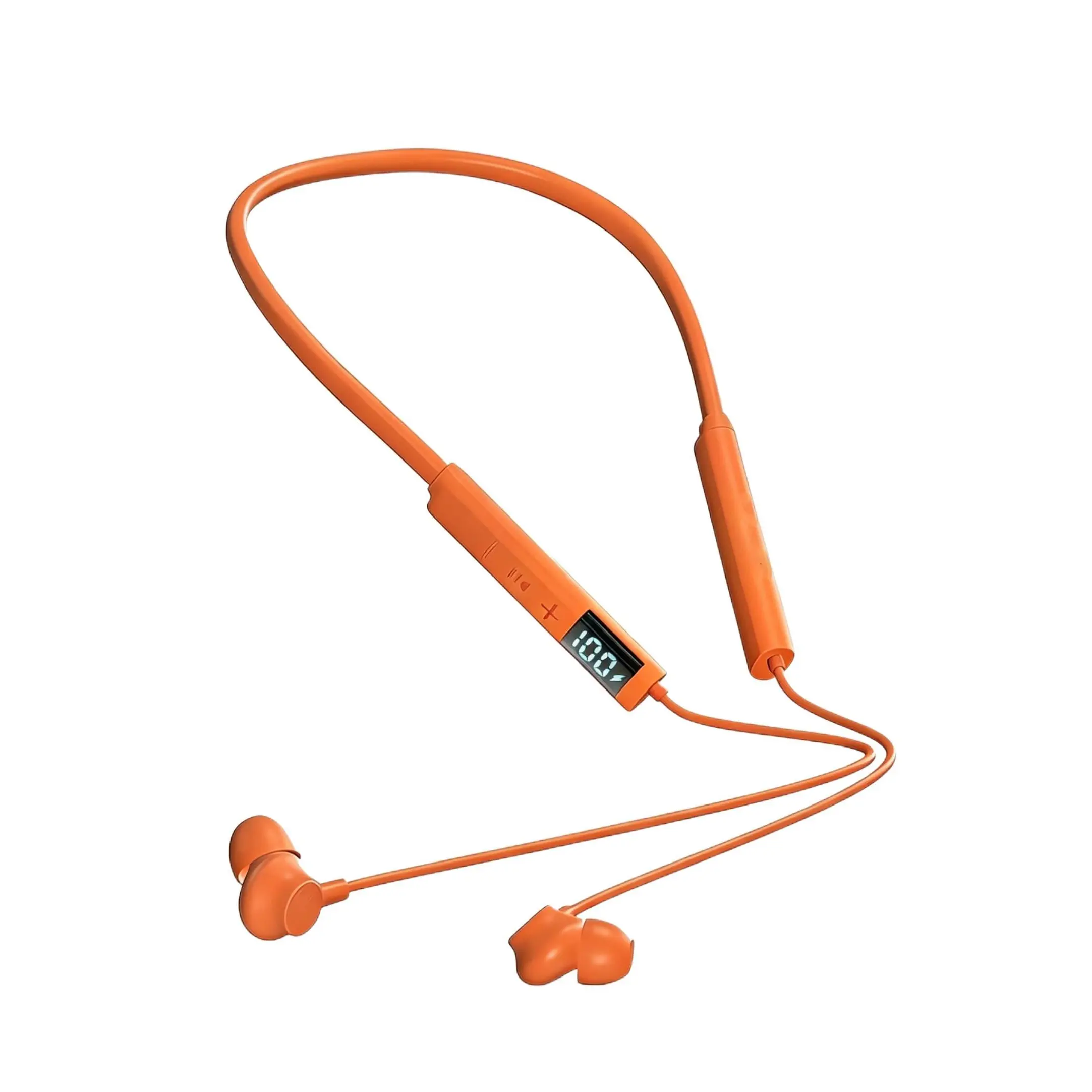 Bright Orange Hi Vis Safety Neckband Headphones, Digital Power Display, Long 48HR Battery Life, Sweatproof Bluetooth Earbuds with Mic, Hands-Free Communication for Warehouse Workers