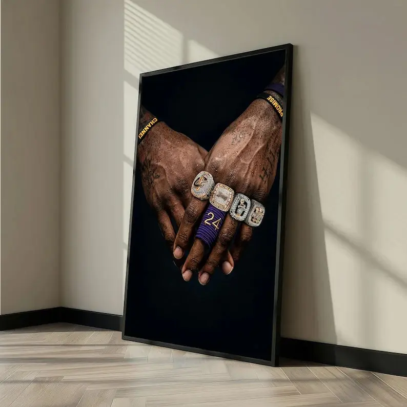 Lebron James Poster, Basketball Wall Art, Championship Rings Print, Kobe 24 Tribute, Man Cave Decor, Sports Motivation, Athlete Art