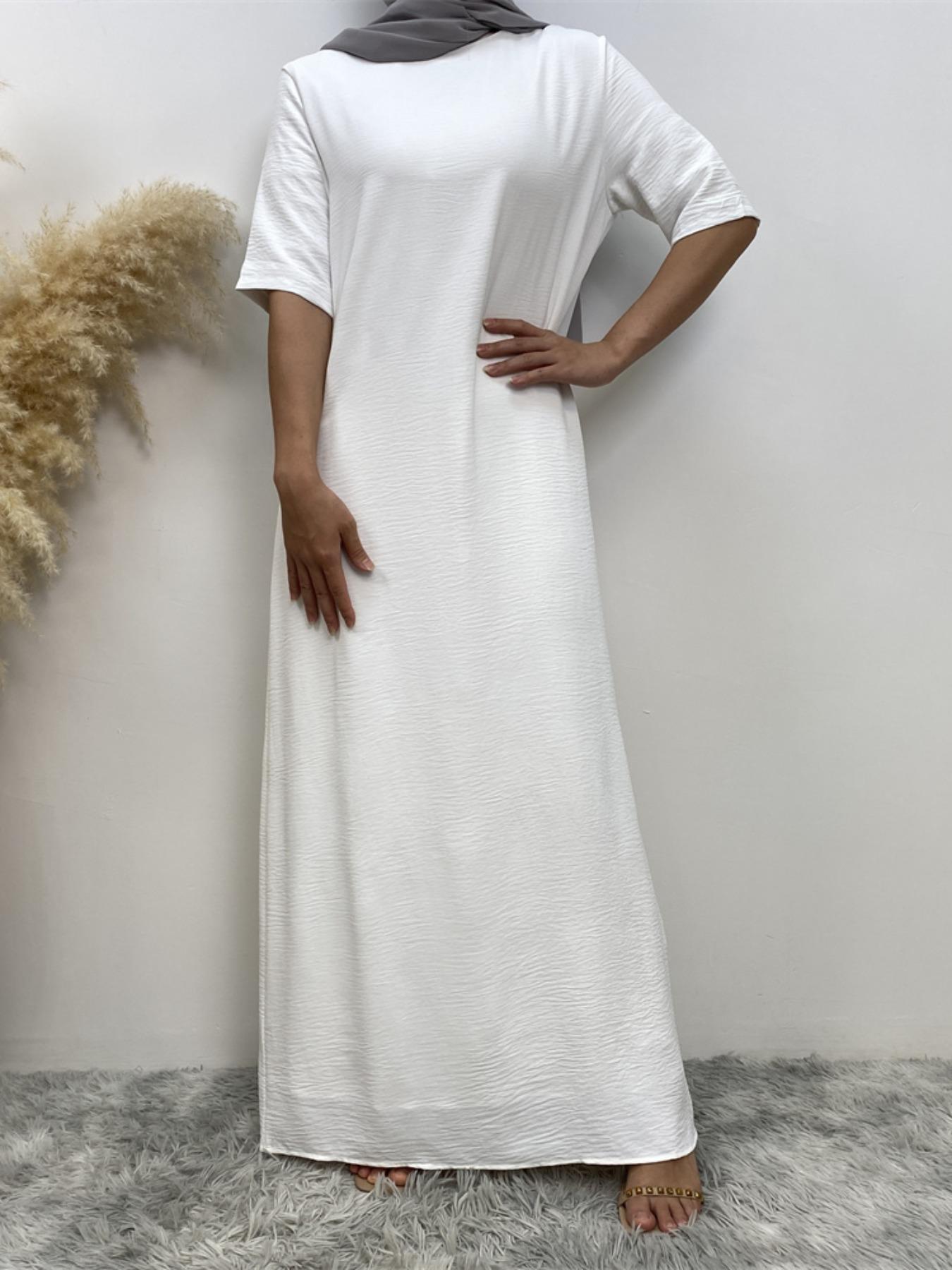 Women's Modest Solid Color Round Neck Long Dress, Casual Half Sleeve Long Dress for Summer, Women's Islamic Clothing for Daily Wear, Muslim Dress, Modest Style Dress, Modest Muslim Outfits