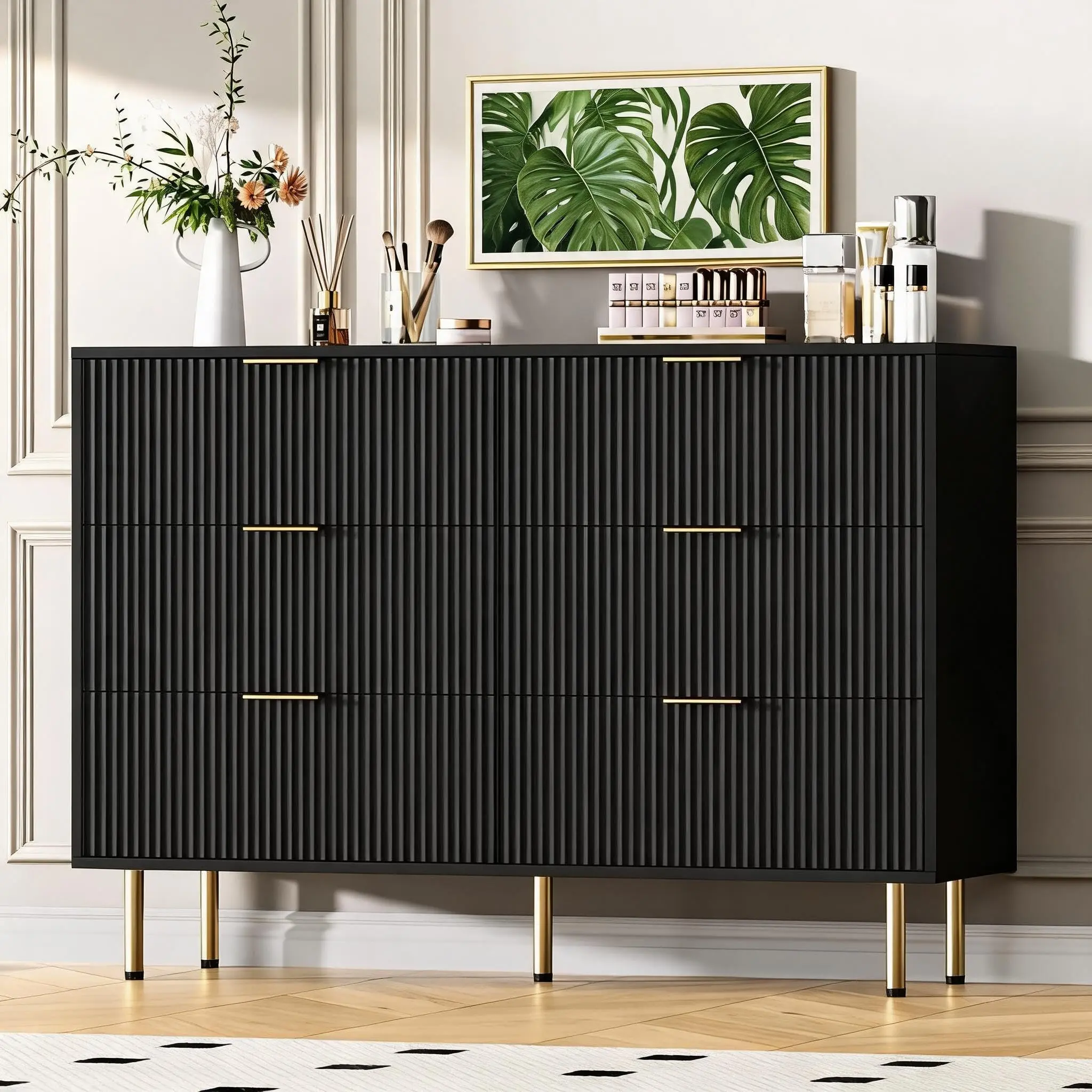 Modern Cannelé 120cm 6-Drawer Dresser, Indoor Wooden-Tone Storage Commode