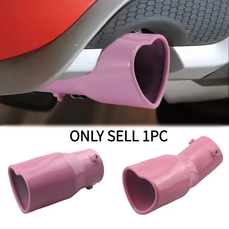 Pink heart-shaped tail throat, stainless steel heart-shaped muffler 63mm exhaust nozzle tip female car modification