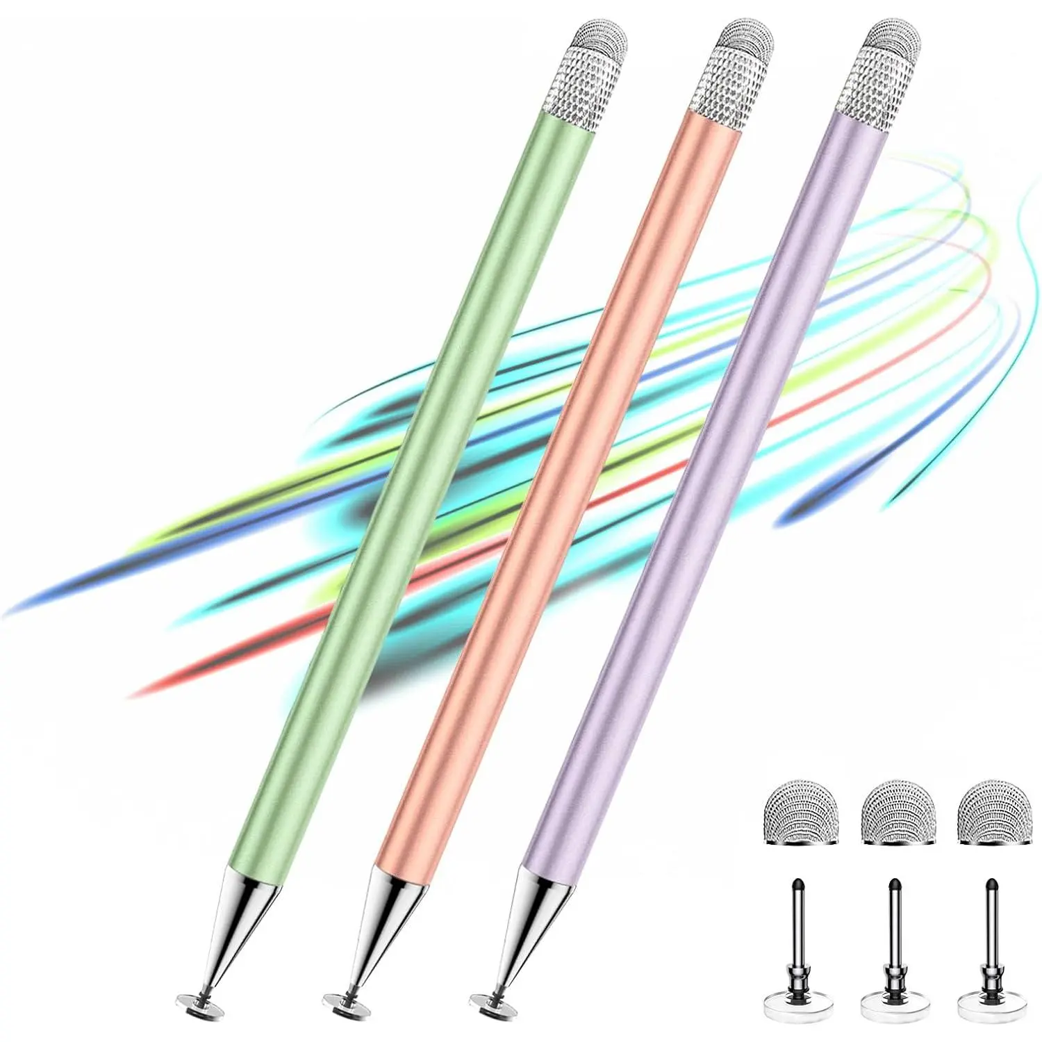 Stylus Pen for Touchscreen ipad.2-in-1 Tip for   | 3 count,Disc & Fiber Tip,High Sensitivity,No , for ipad//Android/Tablets,Lightweight Alloy,6 Tips