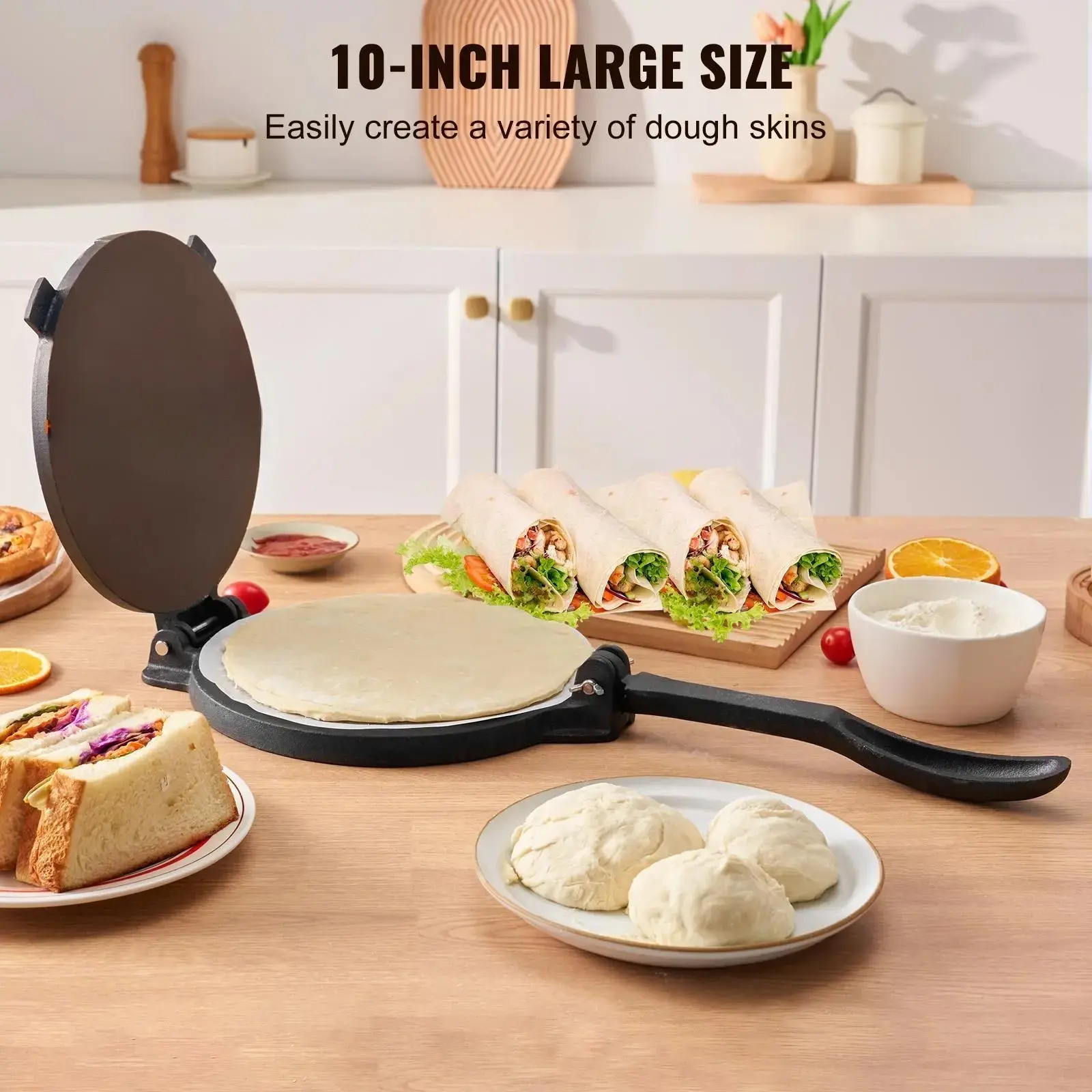 Tortilla and Roti Maker, Easy Tortilla Making, Tortilladora Press, Pre-Seasoned Pataconera Maker , Dough Maker for Flour Tortilla, Tawa, Silver Kitchen Round, Tortilla Machine