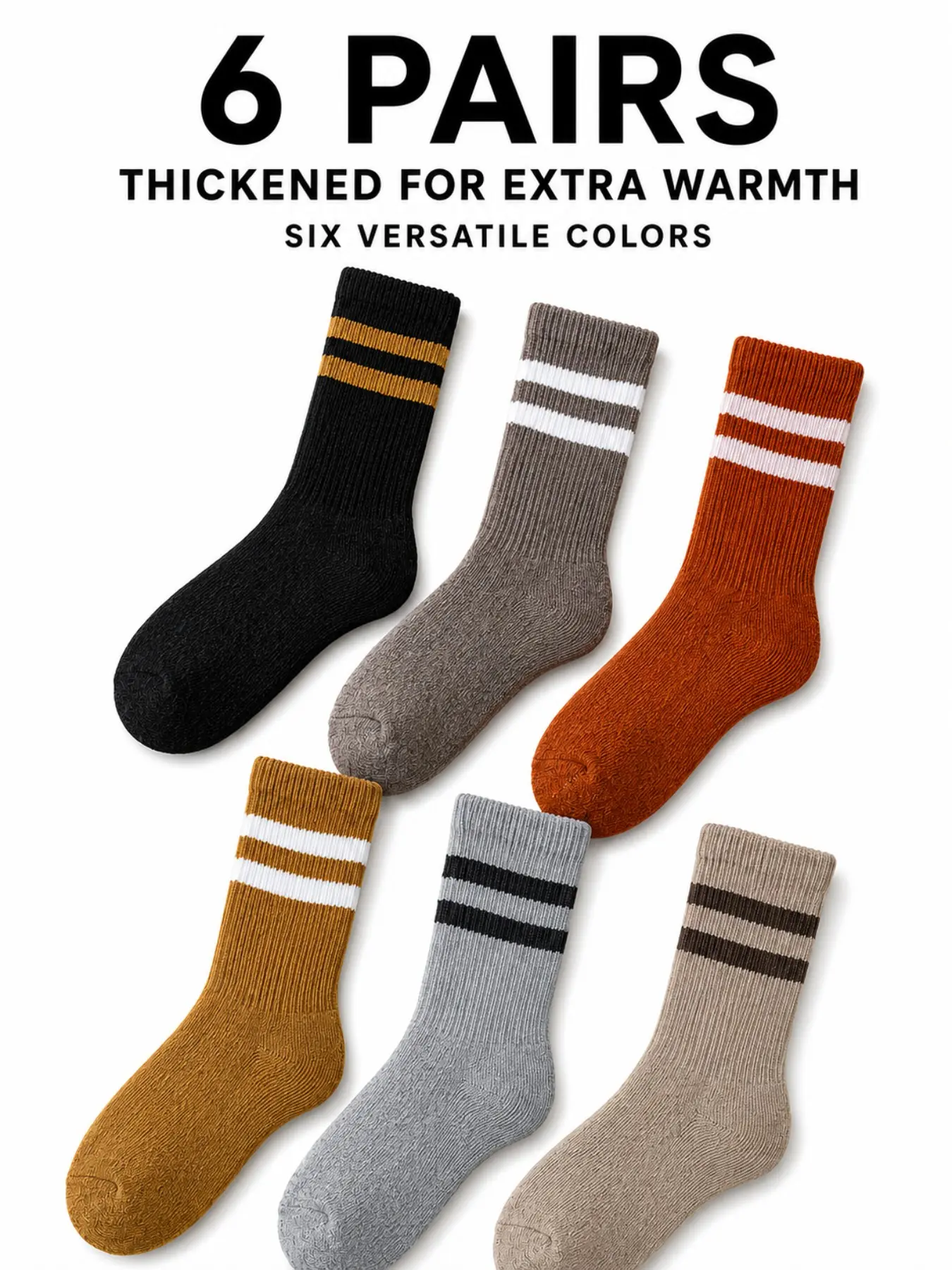 OXYFLEXA Striped Thermal Boot Socks for Men and Women, Fleece-Lined Thick Mid-Calf Winter Socks, Soft Warm Cold-Weather Hiking and Outdoor Sports Socks