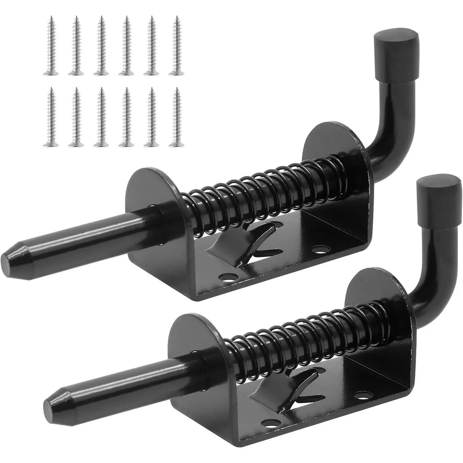 2pcs 5 Inch Spring Loaded Gate Latch Pin, Heavy Duty Barrel Bolt Spring Latch, Steel Door Lock Latch for Cabinet, Shed, Trailer, Equipment (Black)