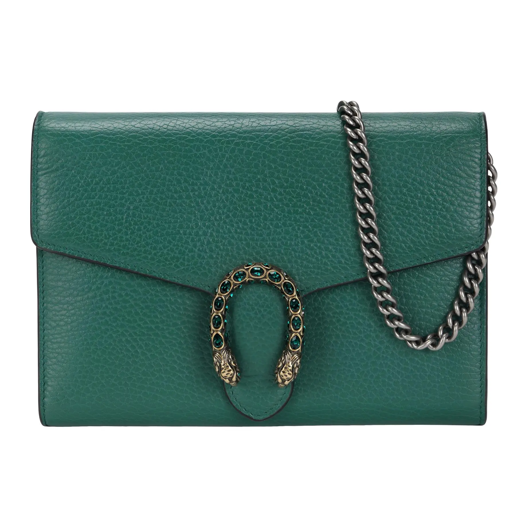 Gucci Dionysus Distressed Leather Crossbody Bag for Women with Double Tiger-Head Clasp in Emerald Green