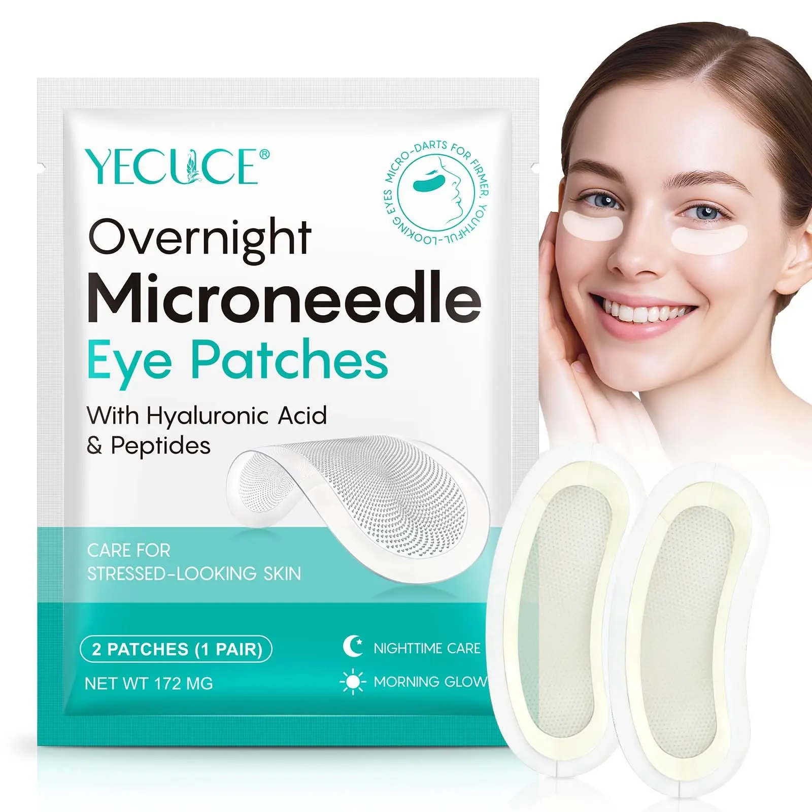 Yecuce Hyaluronic Acid Eye Patches, Deep Moisture Boost, Reduces Fine Lines, Suitable for Sensitive Skin, Sleep Use, Long Screen Time Relief