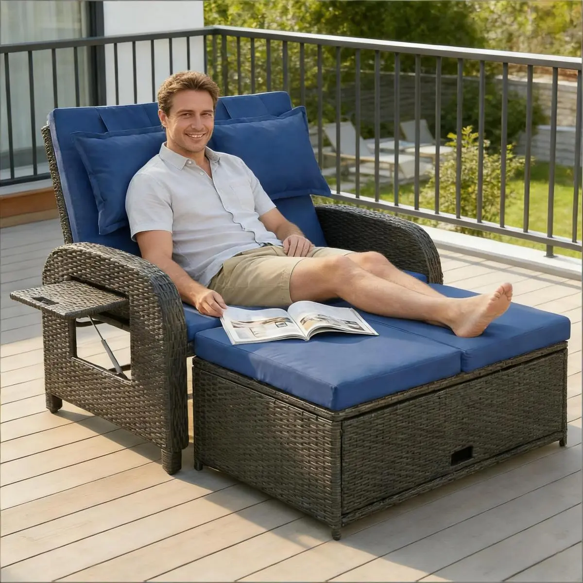 AobtkelWicker Outdoor Daybed,Rattan Daybed,Backrest Loveseat On-Site