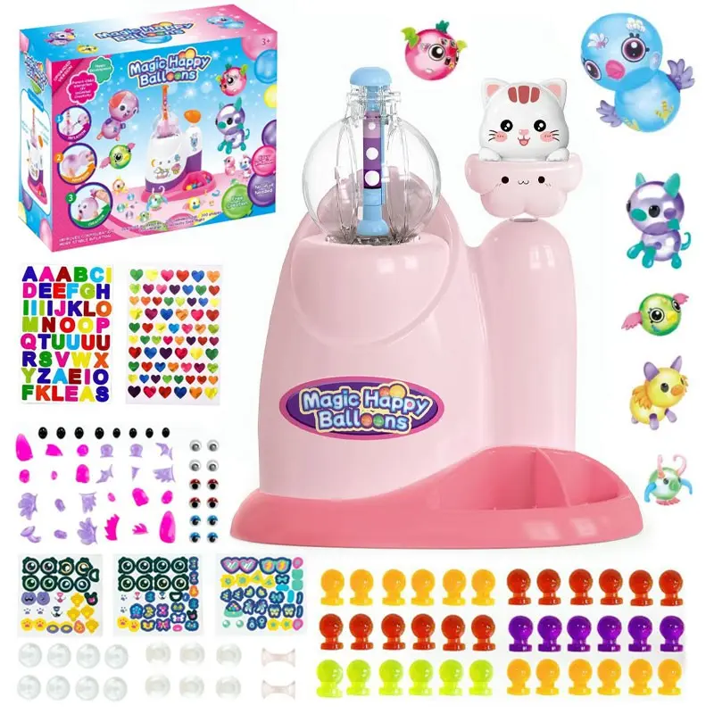 Magic Sticky Balloon Maker Kit for Kids, DIY Squishy Bubble Ball Creative Toy, Bubble Blower Maker, Cat-Shaped Inflator, Mix-and-Match Craft Accessories, Party Favor, Holiday Gift