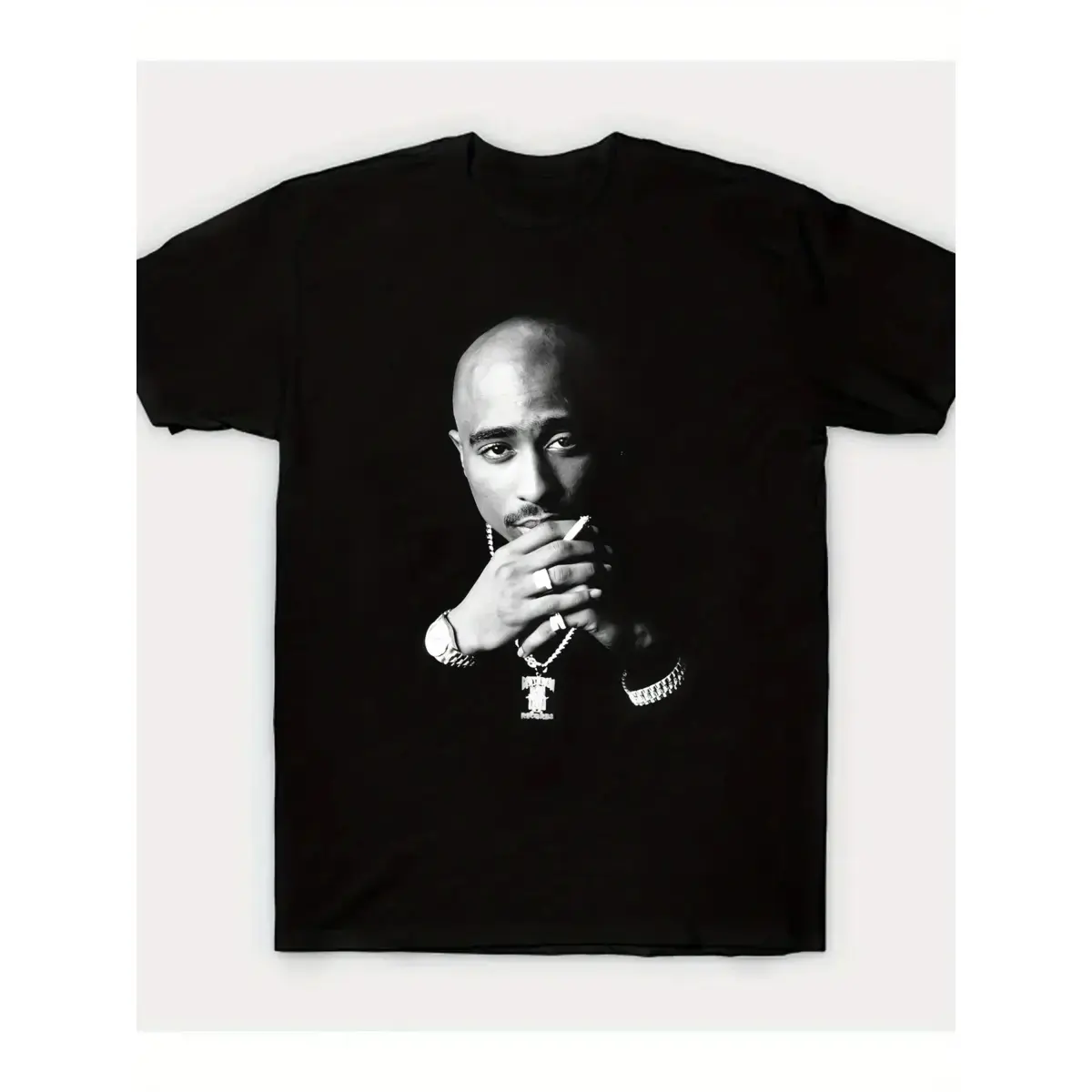 Tupac Shakur Inspired Women's Classic Smooth Ribbed Seamless Cotton T-Shirt - Casual Round Neck, Short Sleeves, Geometric Pattern, Machine Washable Tops